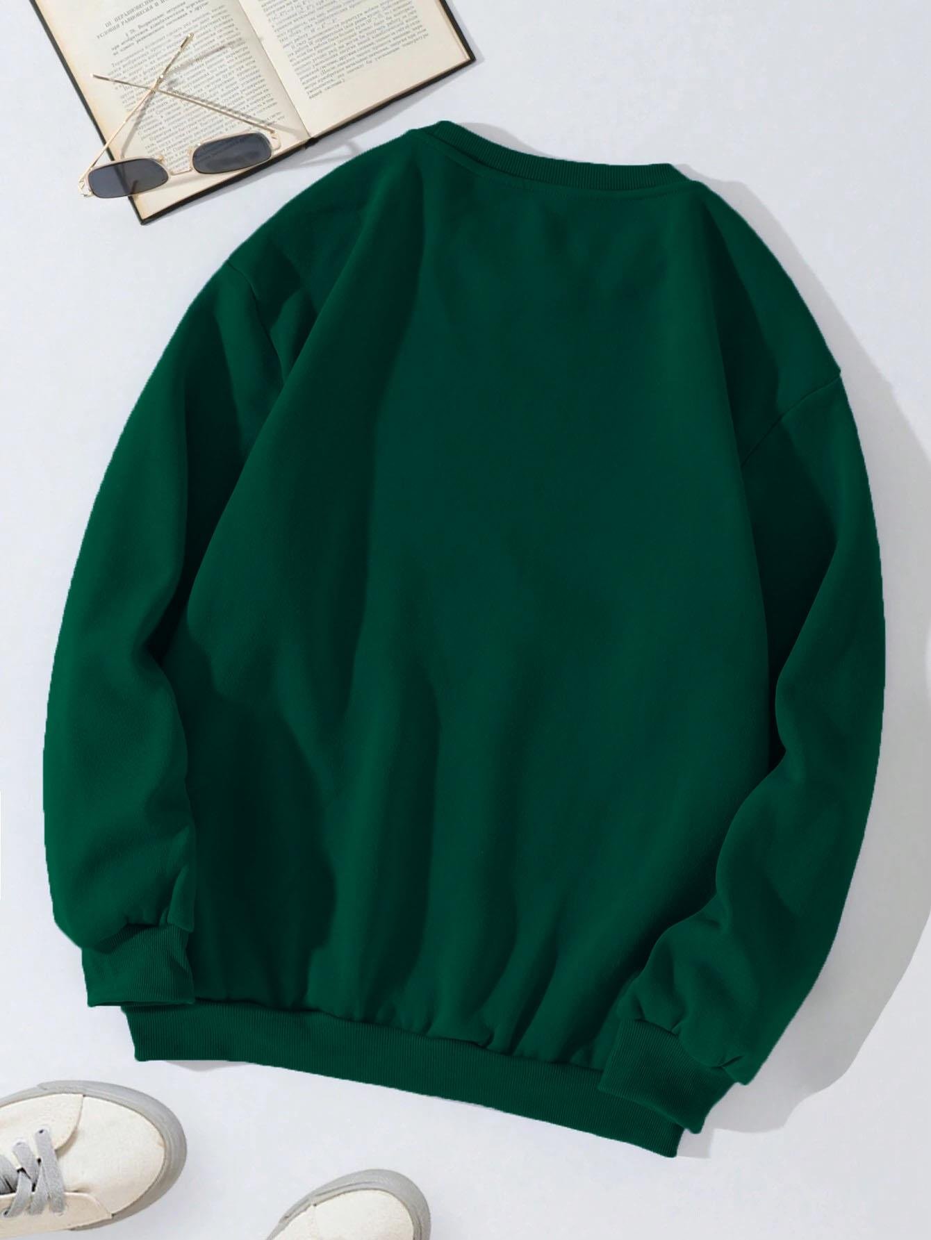 Unisex Oversize Bisiklet Yaka Basic Colorful Skeleton Baskılı Sweatshirt - KOYU YEŞİL