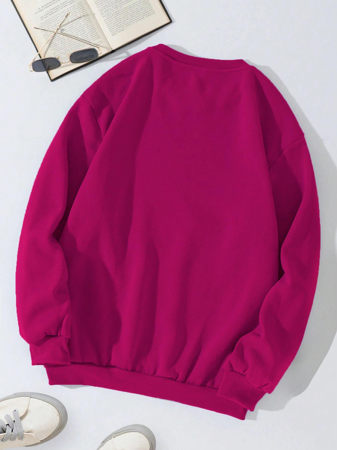 Unisex Oversize Bisiklet Yaka Basic Düz Sweatshirt - FUŞYA