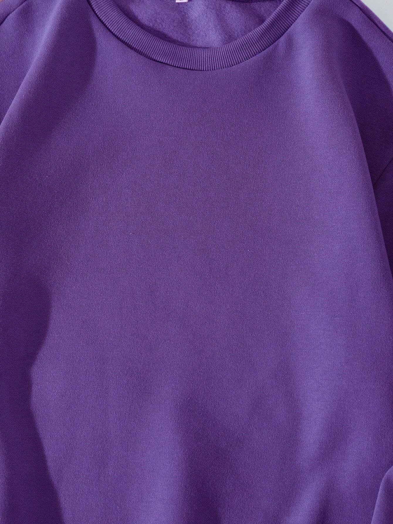 Unisex Oversize Bisiklet Yaka Basic Düz Sweatshirt - MOR