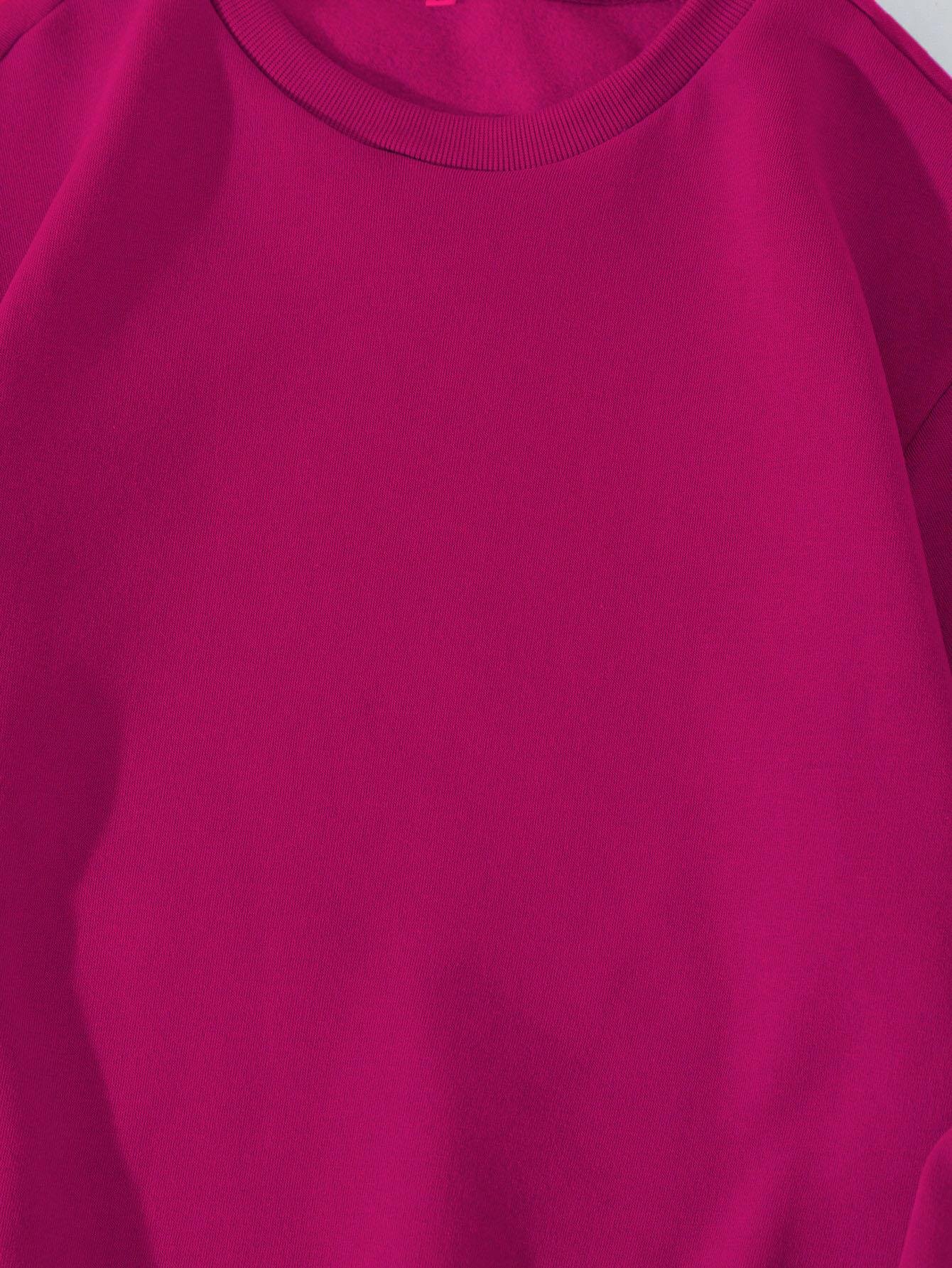Unisex Oversize Bisiklet Yaka Basic Düz Sweatshirt - FUŞYA