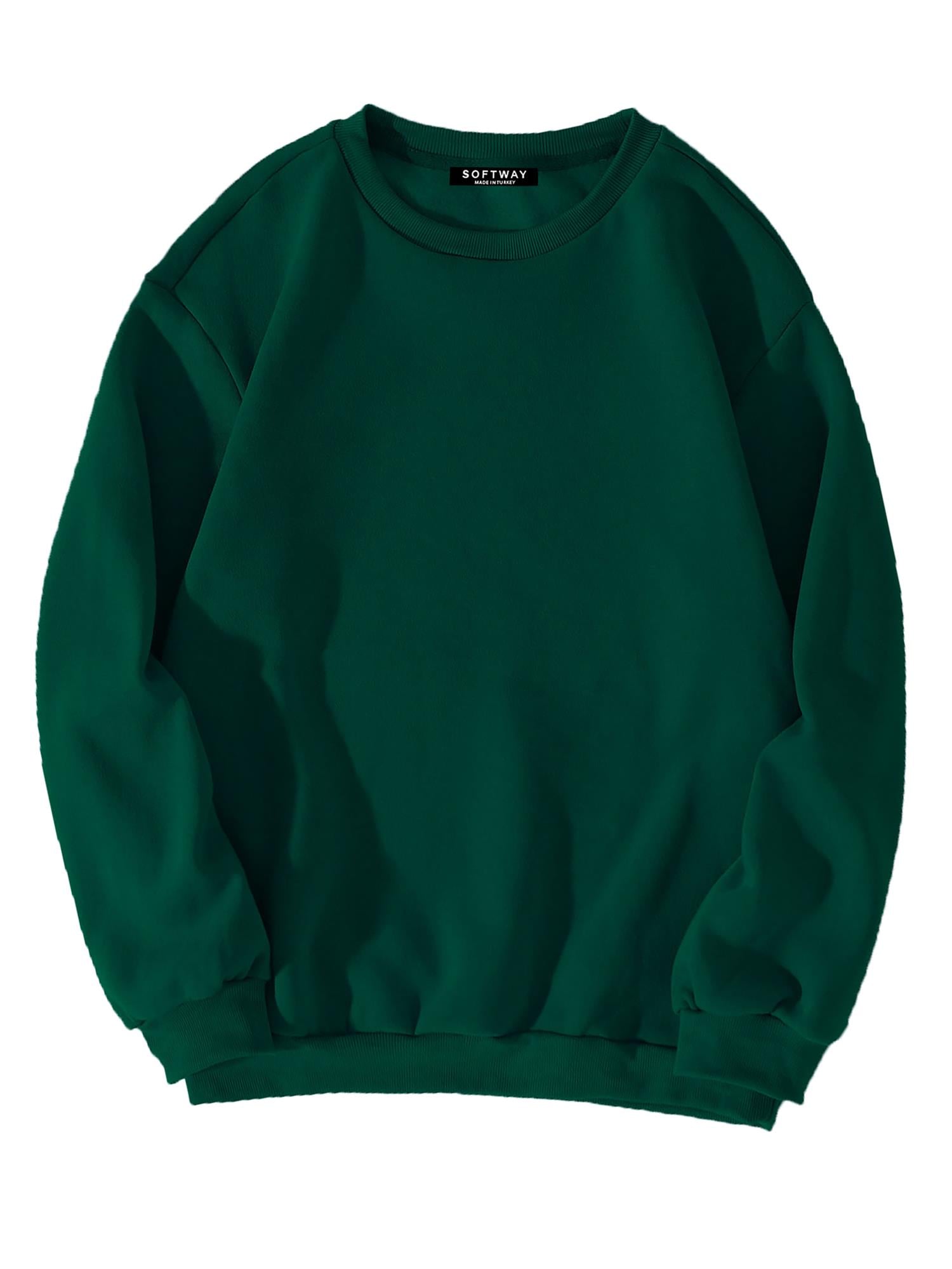 Unisex Oversize Bisiklet Yaka Basic Düz Sweatshirt - KOYU YEŞİL