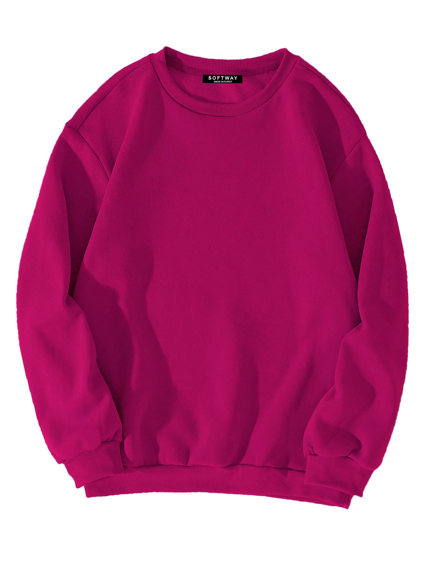 Unisex Oversize Bisiklet Yaka Basic Düz Sweatshirt - FUŞYA