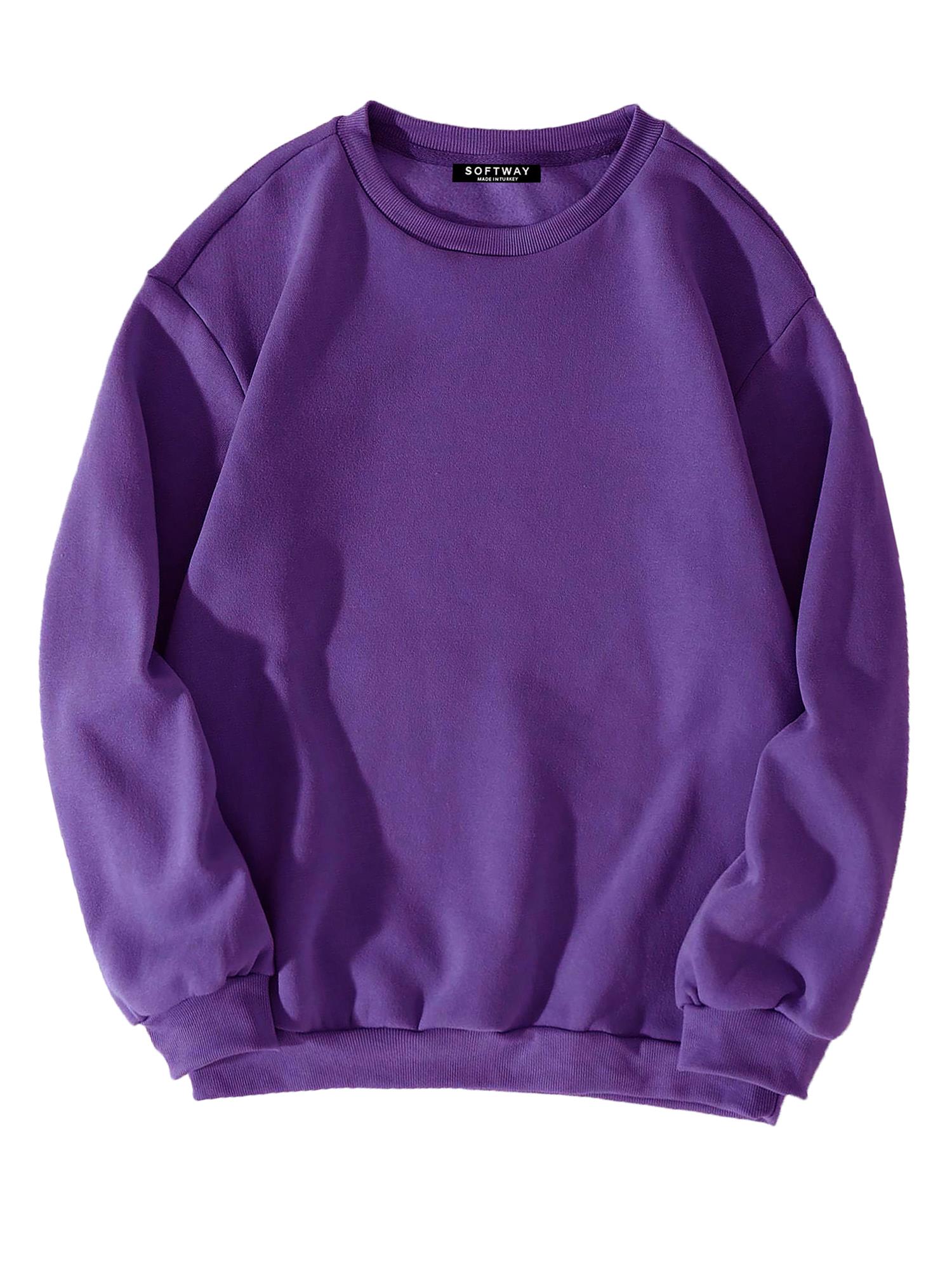 Unisex Oversize Bisiklet Yaka Basic Düz Sweatshirt - MOR