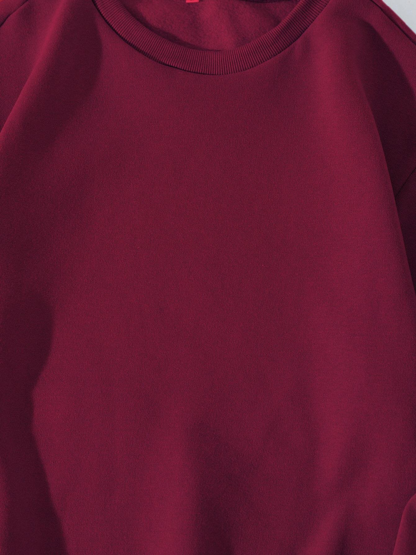 Unisex Oversize Bisiklet Yaka Basic Düz Sweatshirt - BORDO