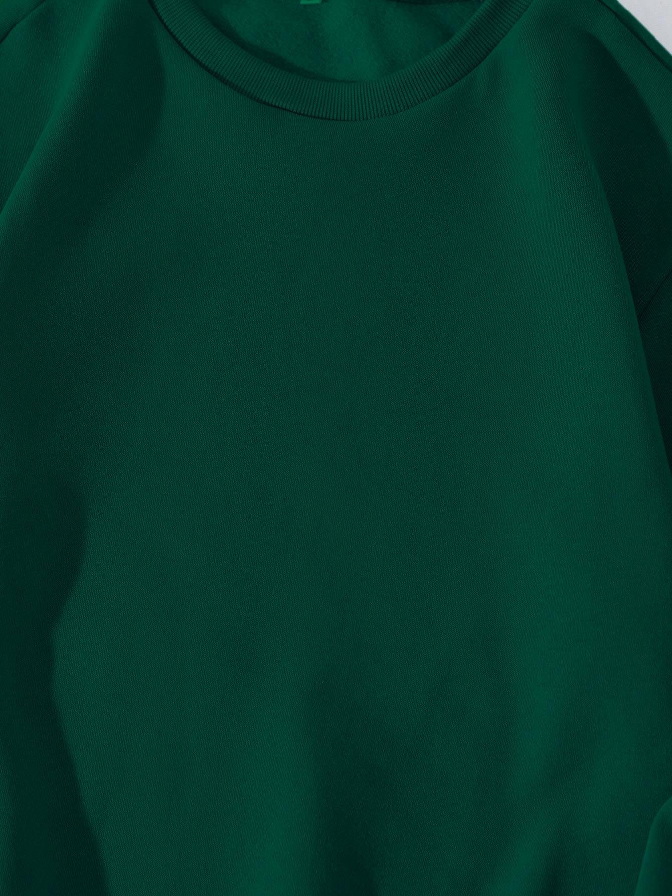 Unisex Oversize Bisiklet Yaka Basic Düz Sweatshirt - KOYU YEŞİL