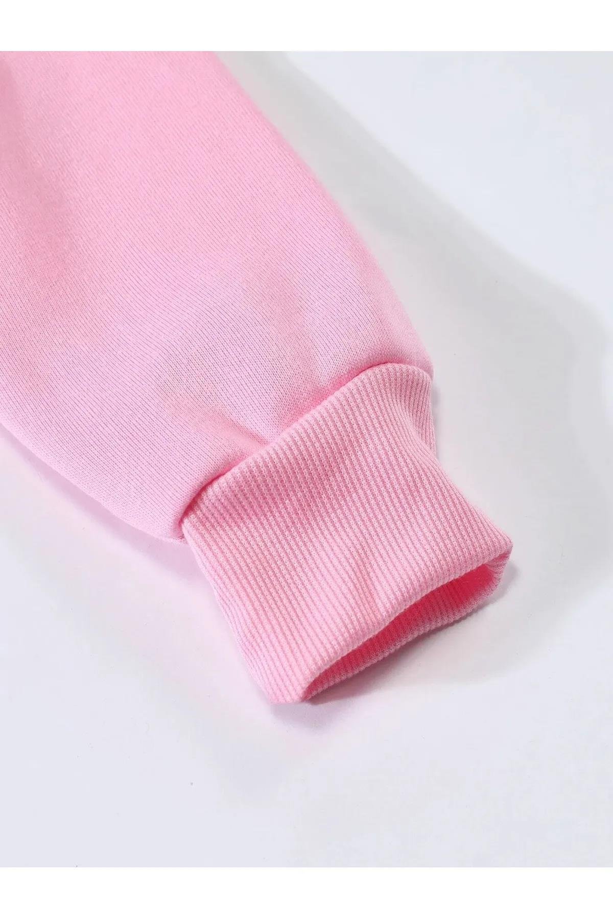 Unisex Oversize Bisiklet Yaka Basic Düz Sweatshirt - PEMBE