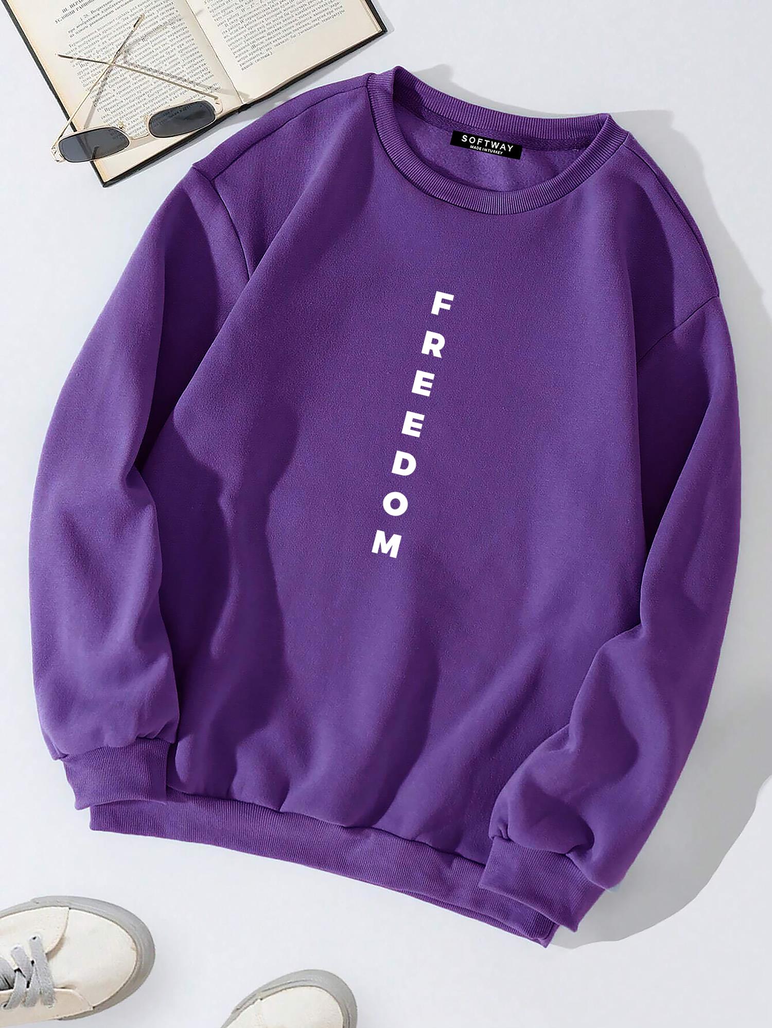 Unisex Oversize Bisiklet Yaka Basic Freedom Baskılı Sweatshirt - MOR