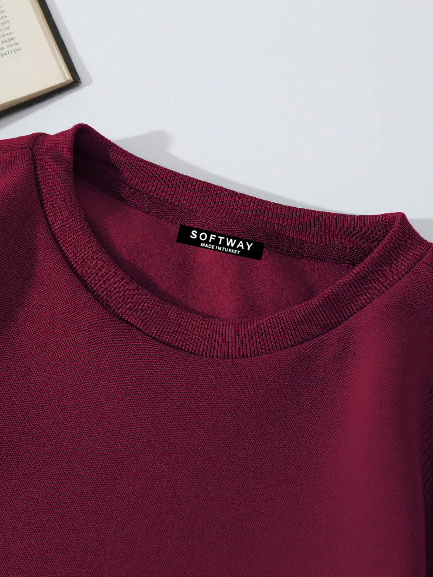 Unisex Oversize Bisiklet Yaka Basic Heiparman Panda Baskılı Sweatshirt - BORDO