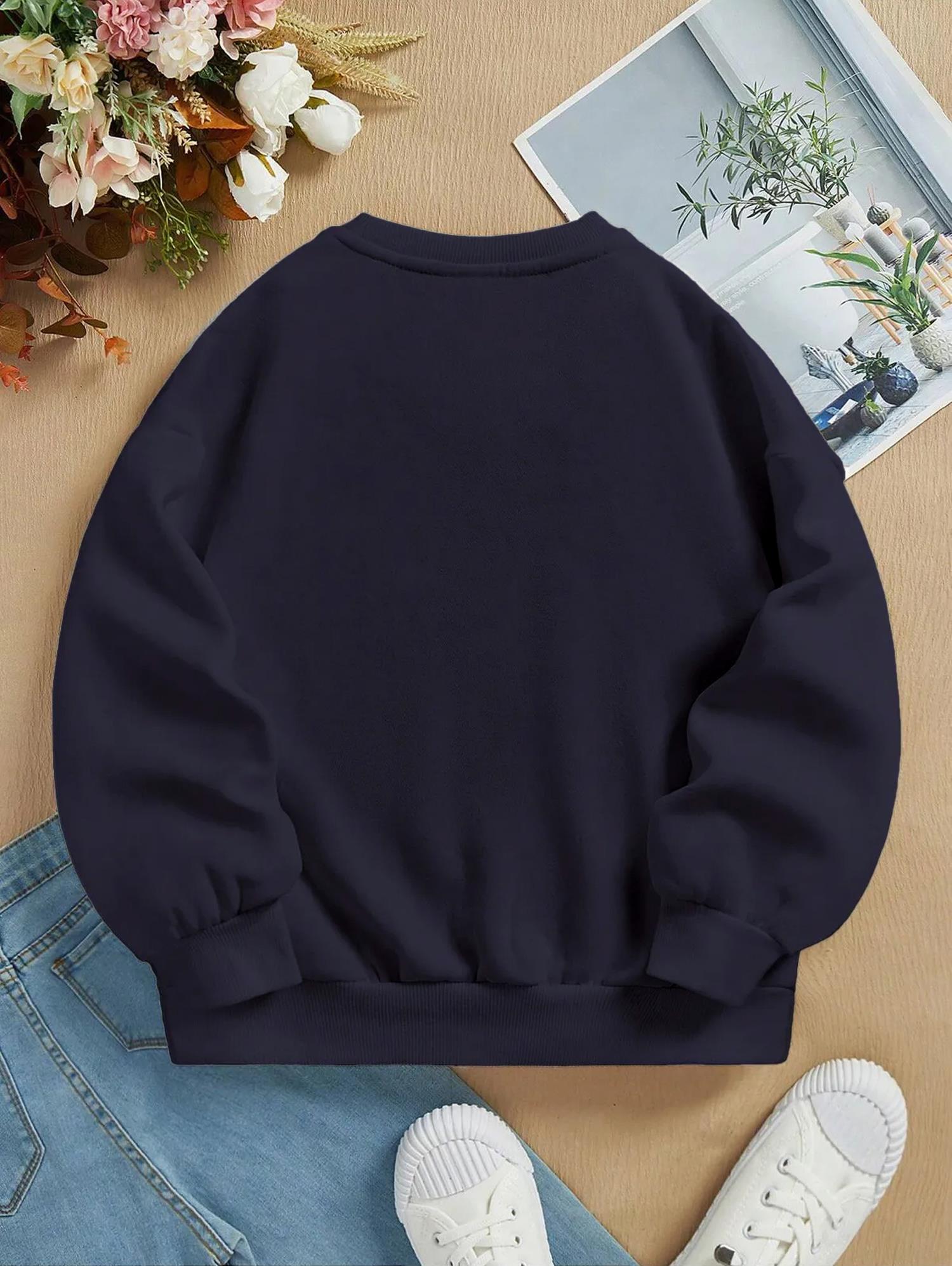 Unisex Oversize Bisiklet Yaka Basic Ribbon Cherry Baskılı Sweatshirt - LACİVERT