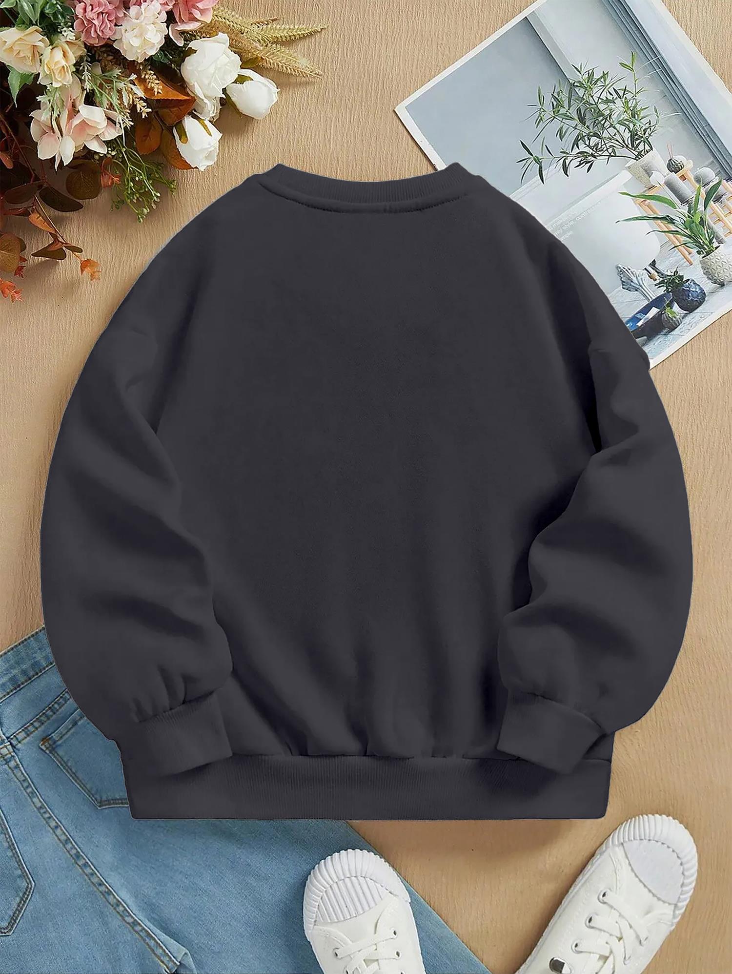 Unisex Oversize Bisiklet Yaka Basic Shining Metallic Star Baskılı Sweatshirt - FÜME