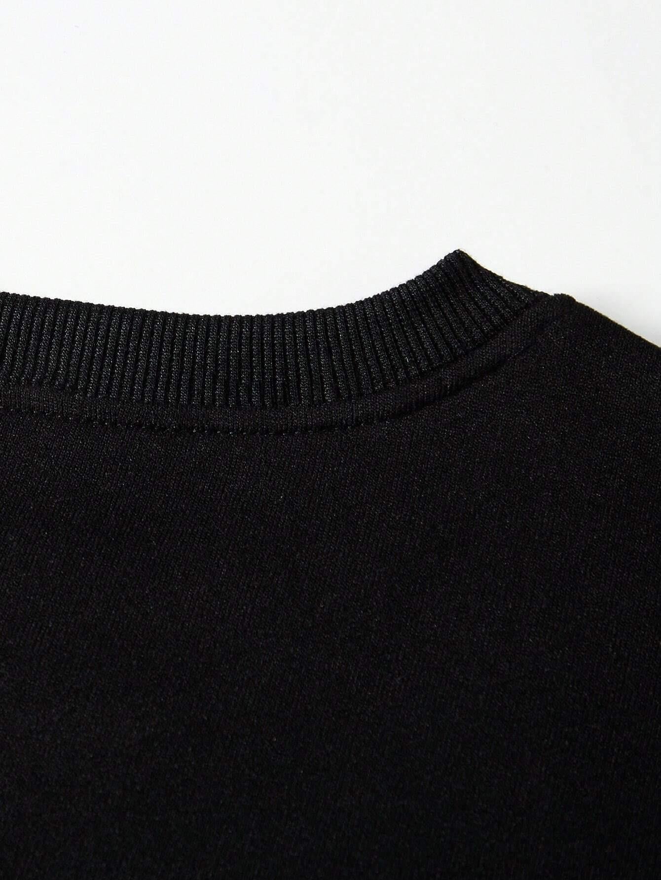 Unisex Oversize Bisiklet Yaka Basic Three Love Baskılı Sweatshirt - SİYAH
