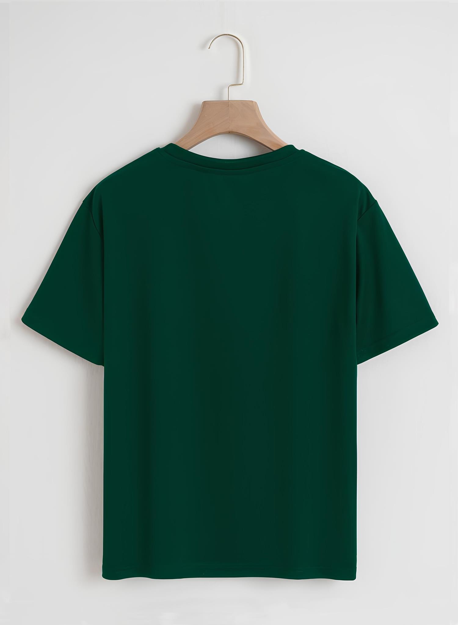 Unisex Oversize Bisiklet Yaka Billionaire Baskılı Basic T-Shirt - KOYU YEŞİL