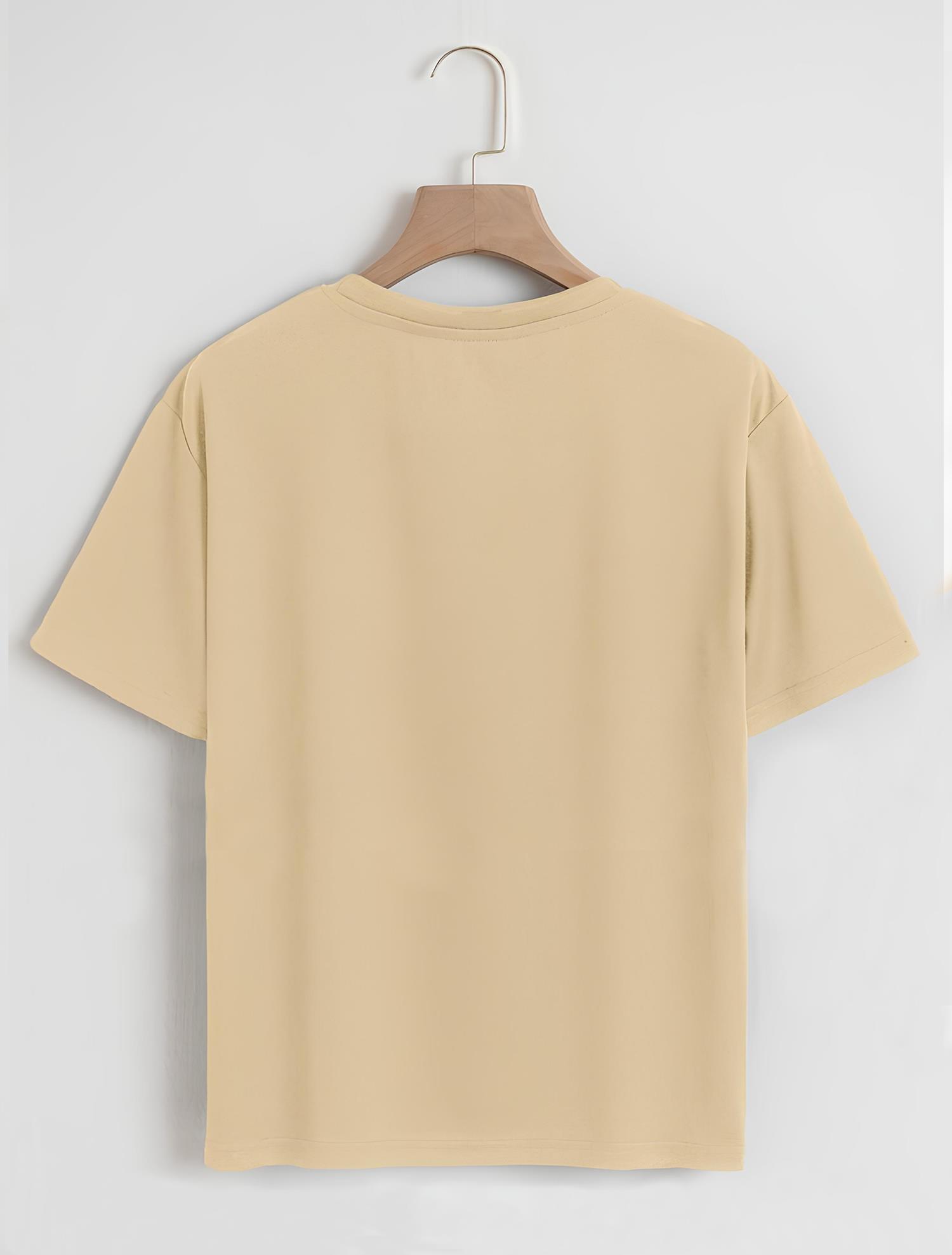 Unisex Oversize Bisiklet Yaka Colorful Hair Baskılı Basic T-Shirt - BEJ