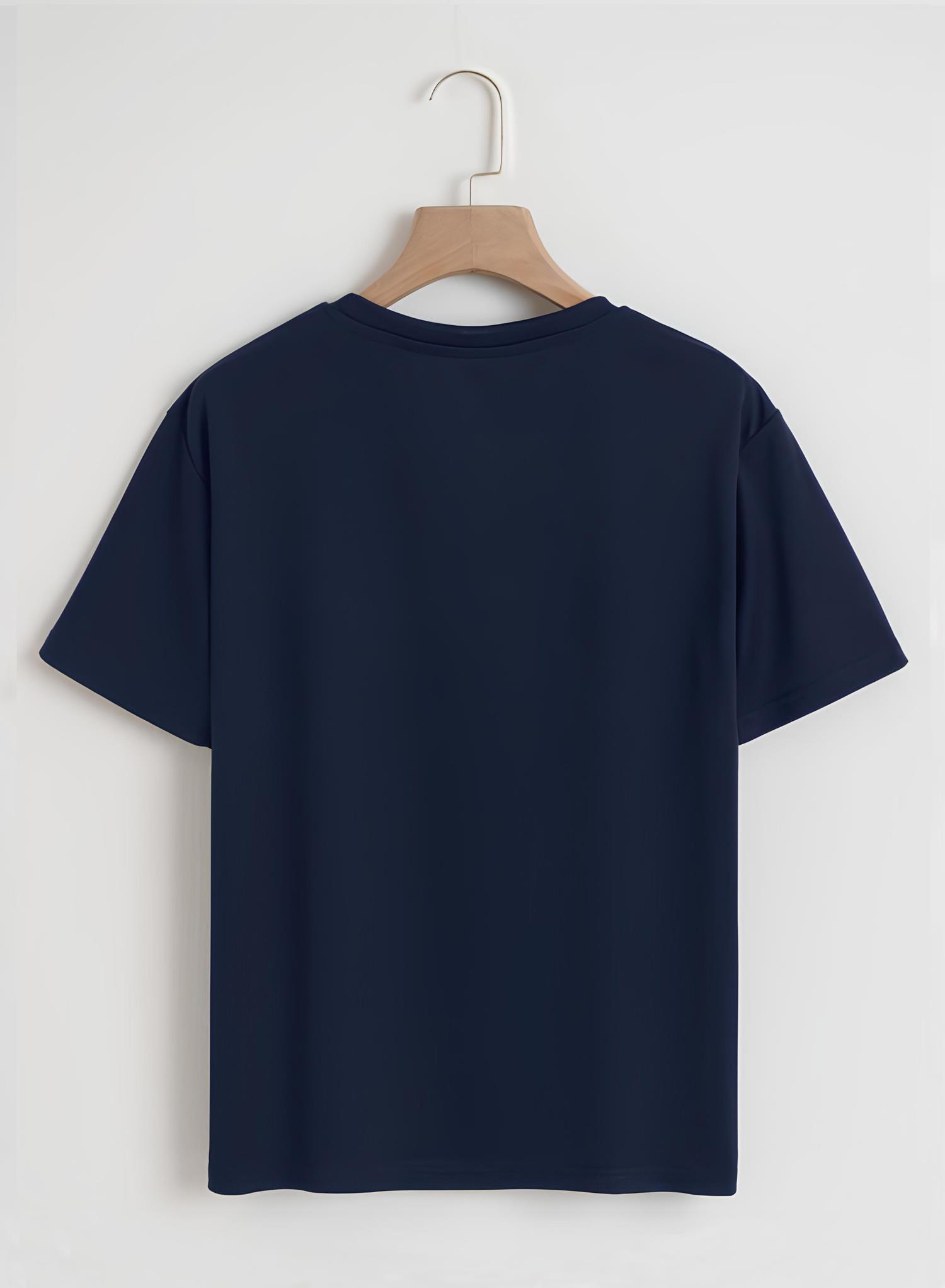 Unisex Oversize Bisiklet Yaka Düz Basic T-Shirt - LACİVERT