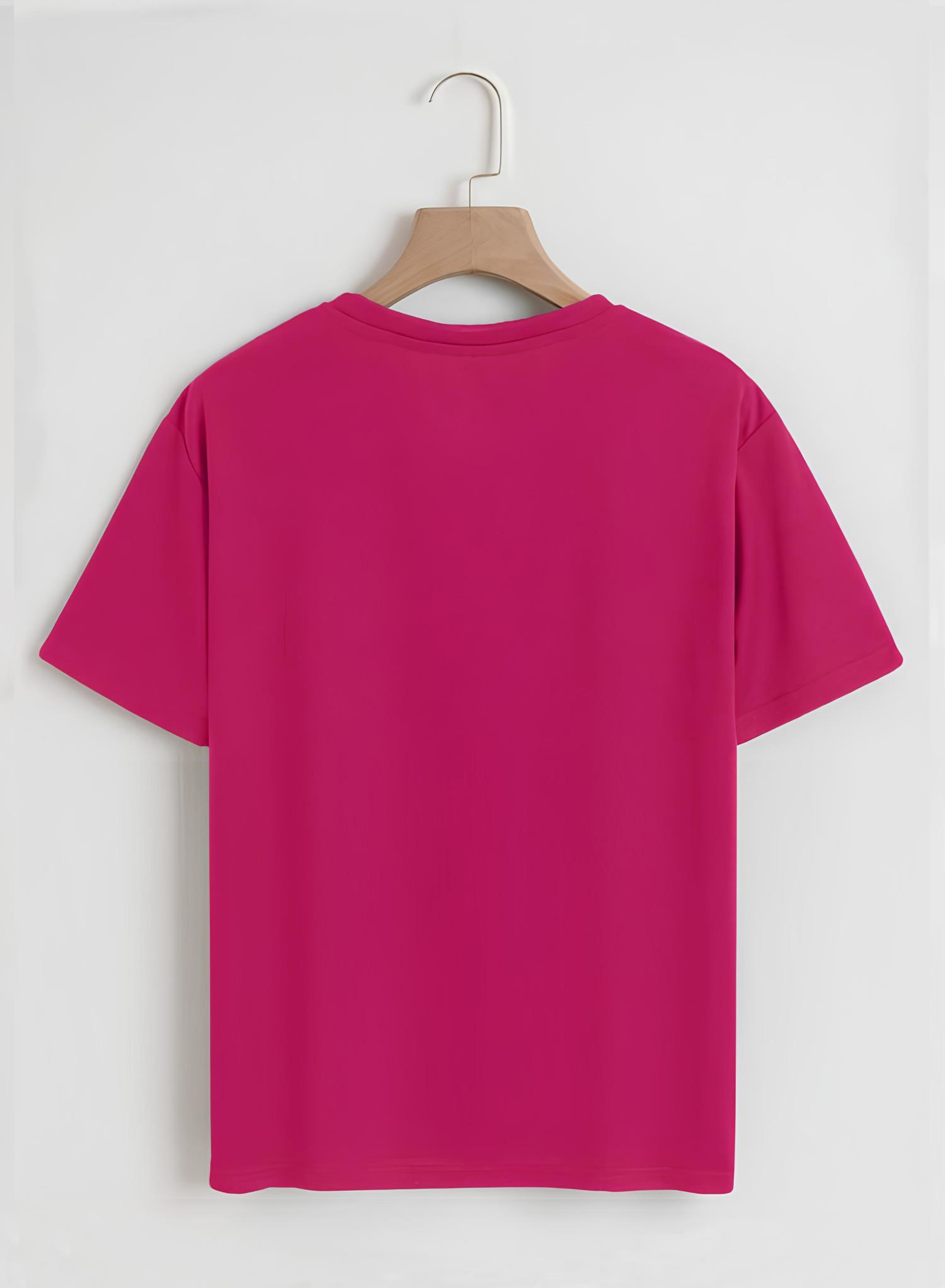 Unisex Oversize Bisiklet Yaka Düz Basic T-Shirt - FUŞYA