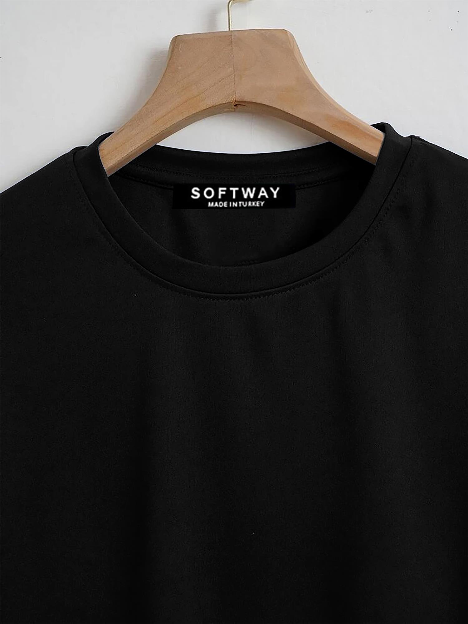 Unisex Oversize Bisiklet Yaka Düz Basic T-Shirt - SİYAH
