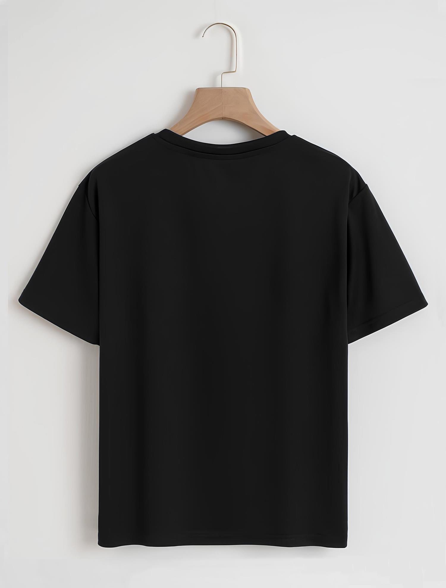 Unisex Oversize Bisiklet Yaka Düz Basic T-Shirt - SİYAH