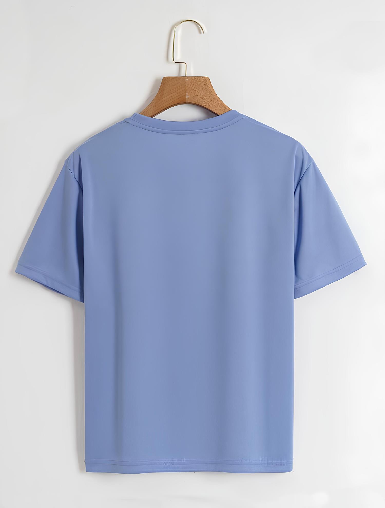Unisex Oversize Bisiklet Yaka Düz Basic T-Shirt - MAVİ