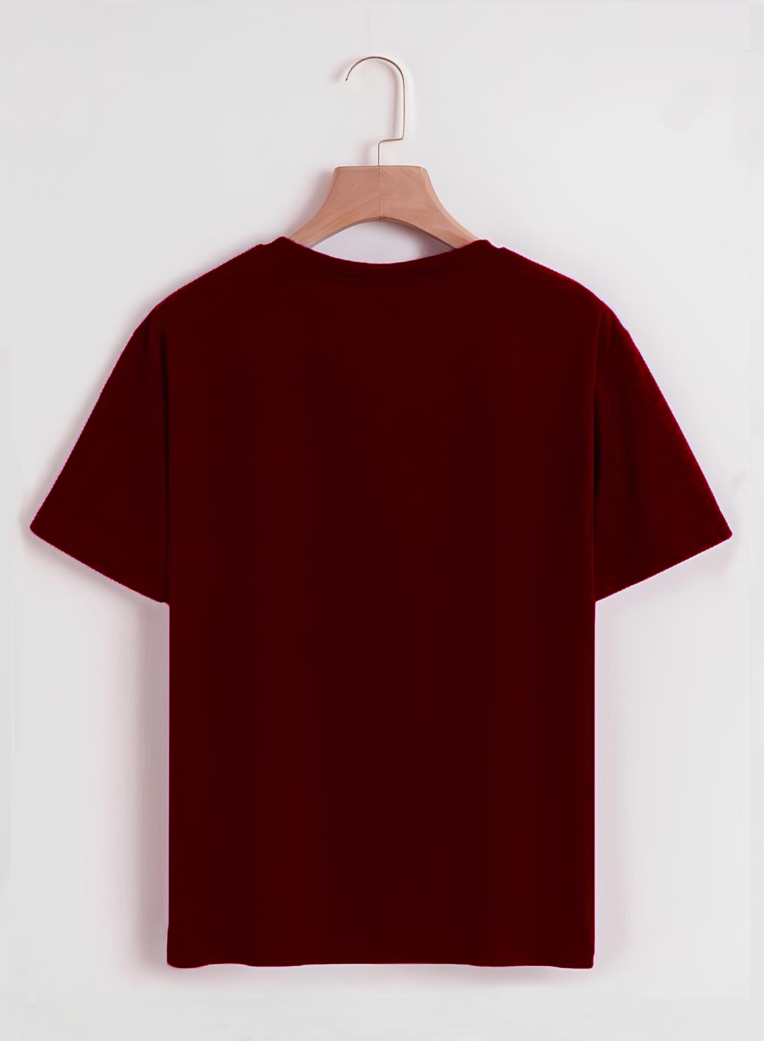 Unisex Oversize Bisiklet Yaka Hang Loose Baskılı Basic T-Shirt - BORDO