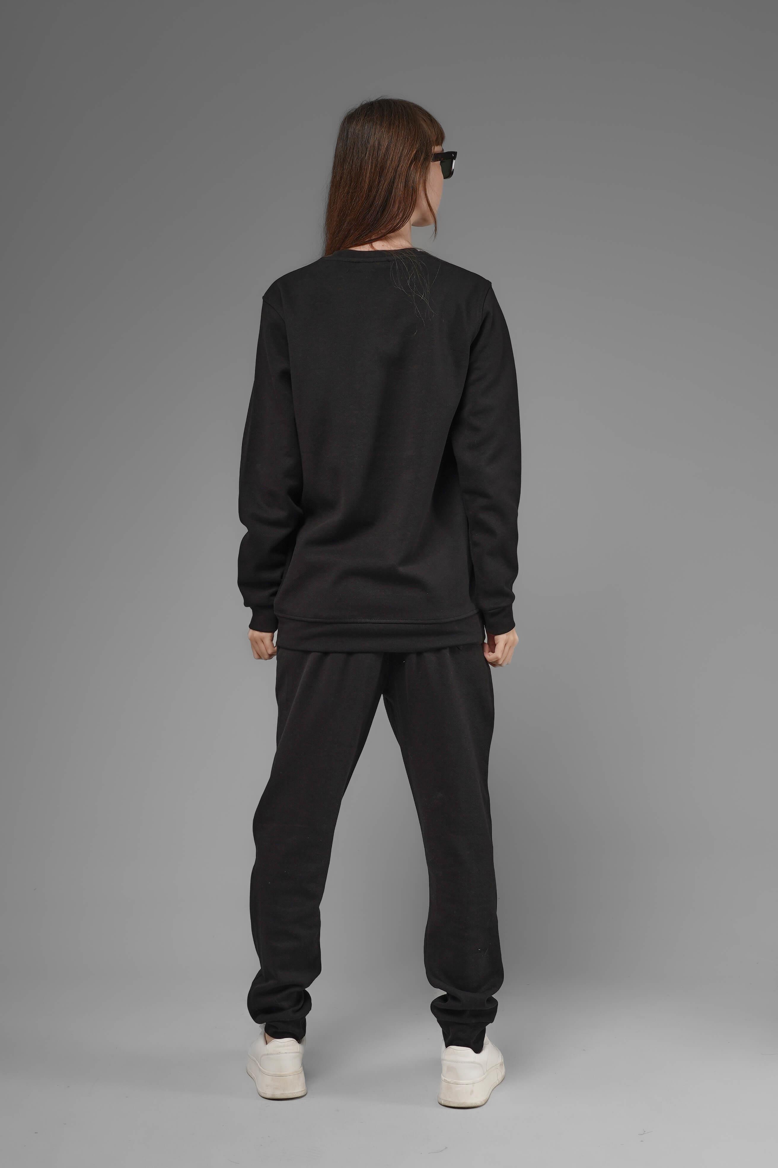 Unisex Regular Fit Bisiklet Yaka Dokulu İnterlok Pike Sweatshirt - Siyah