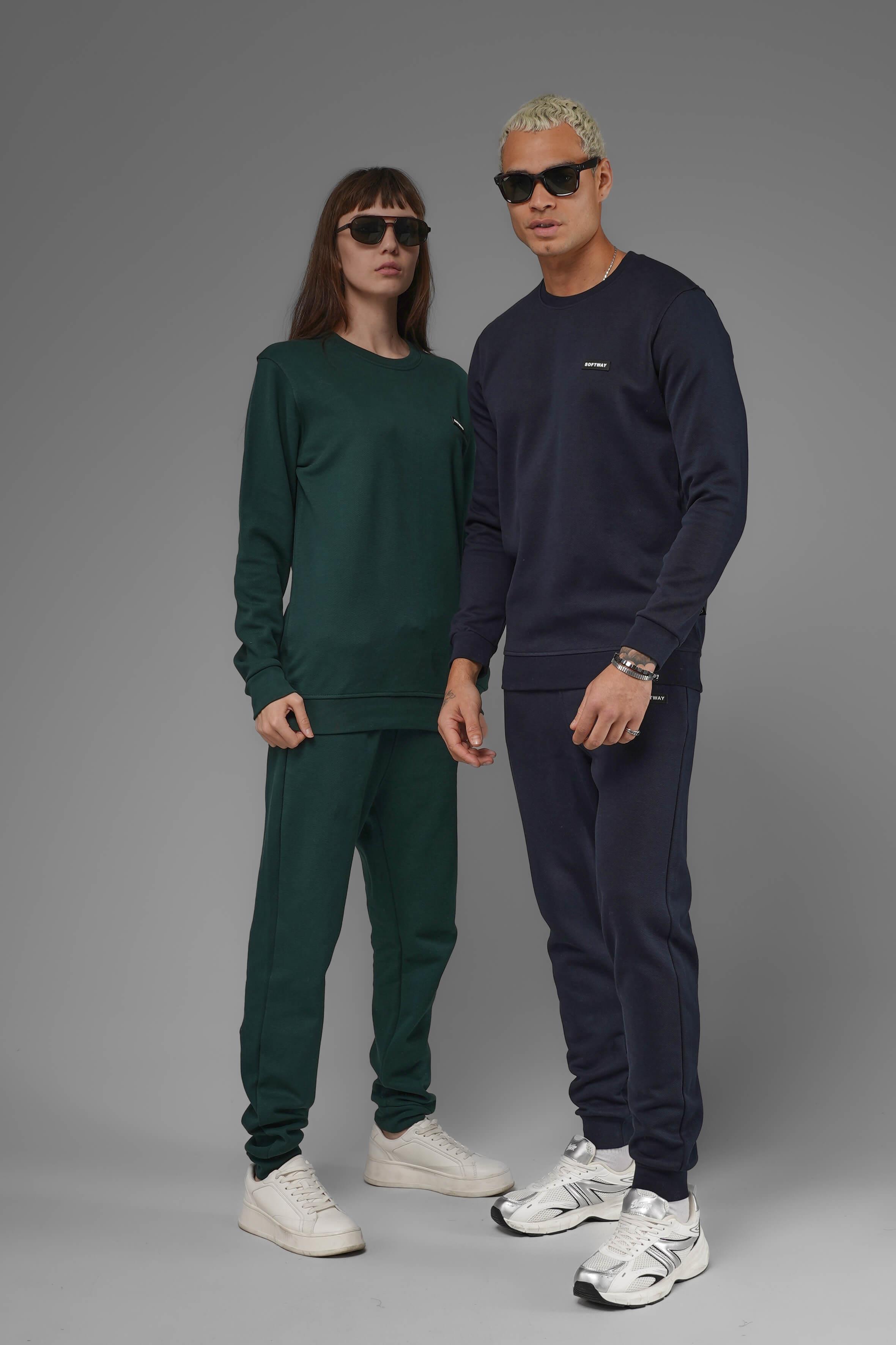 Unisex Regular Fit Bisiklet Yaka Dokulu İnterlok Pike Sweatshirt - Lacivert