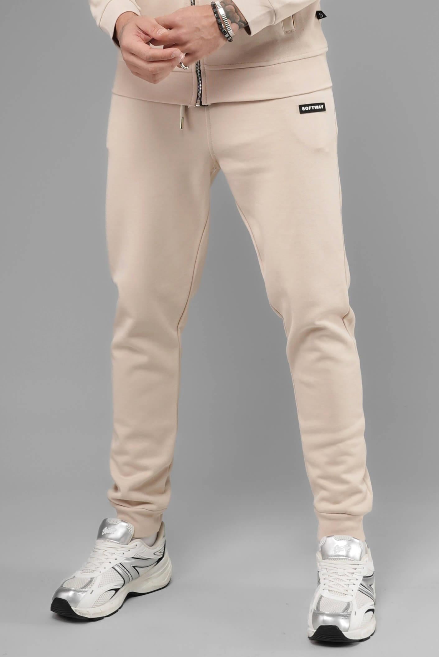 Unisex Regular Fit Cepli İnterlok Pike Eşofman Altı - Bej