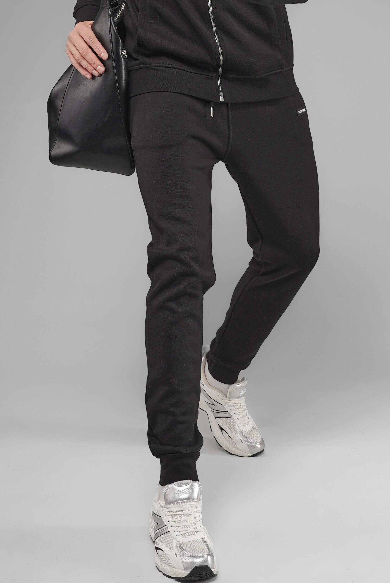 Unisex Regular Fit Cepli İnterlok Pike Eşofman Altı - Siyah