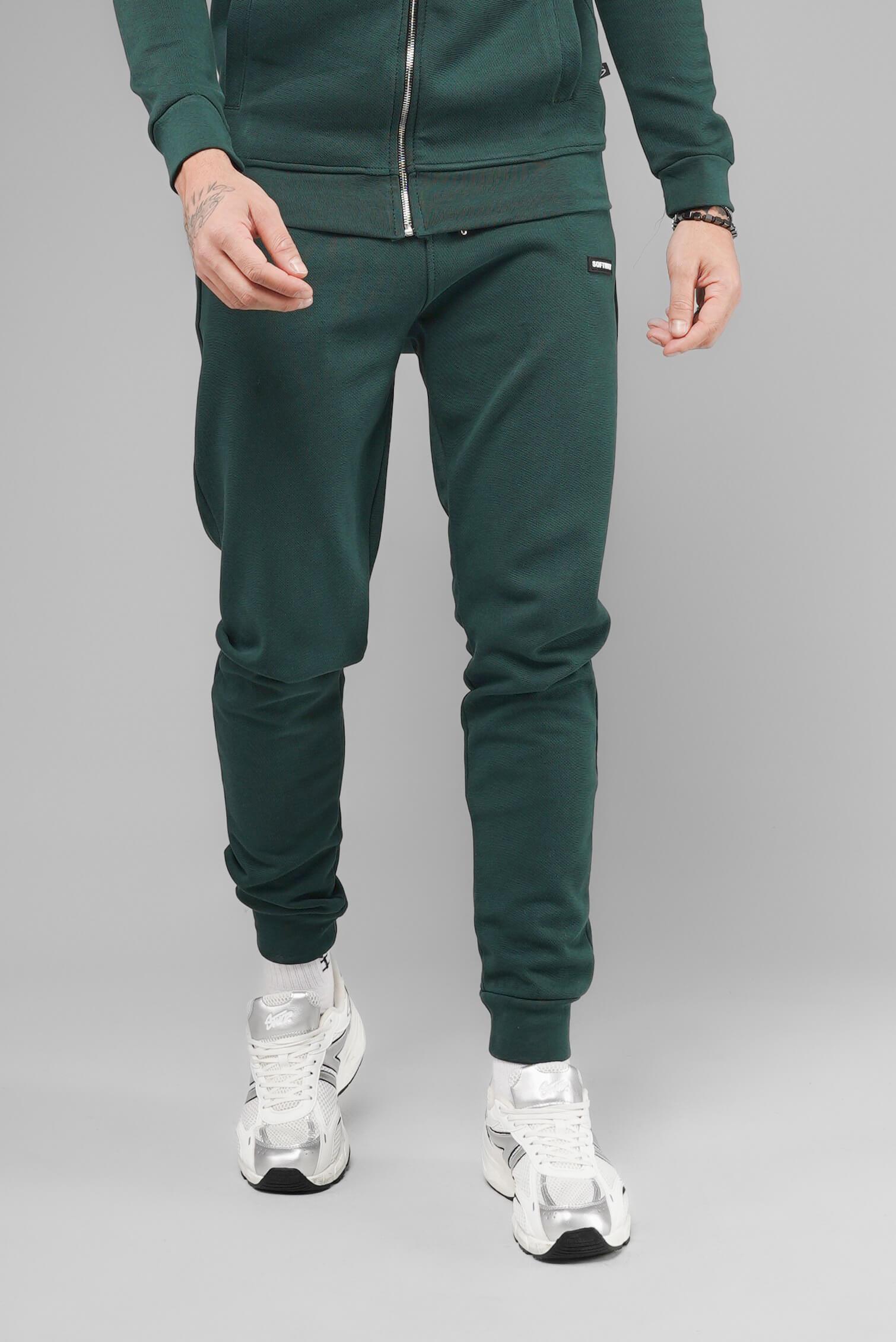 Unisex Regular Fit Cepli İnterlok Pike Eşofman Altı - Koyu Yeşil
