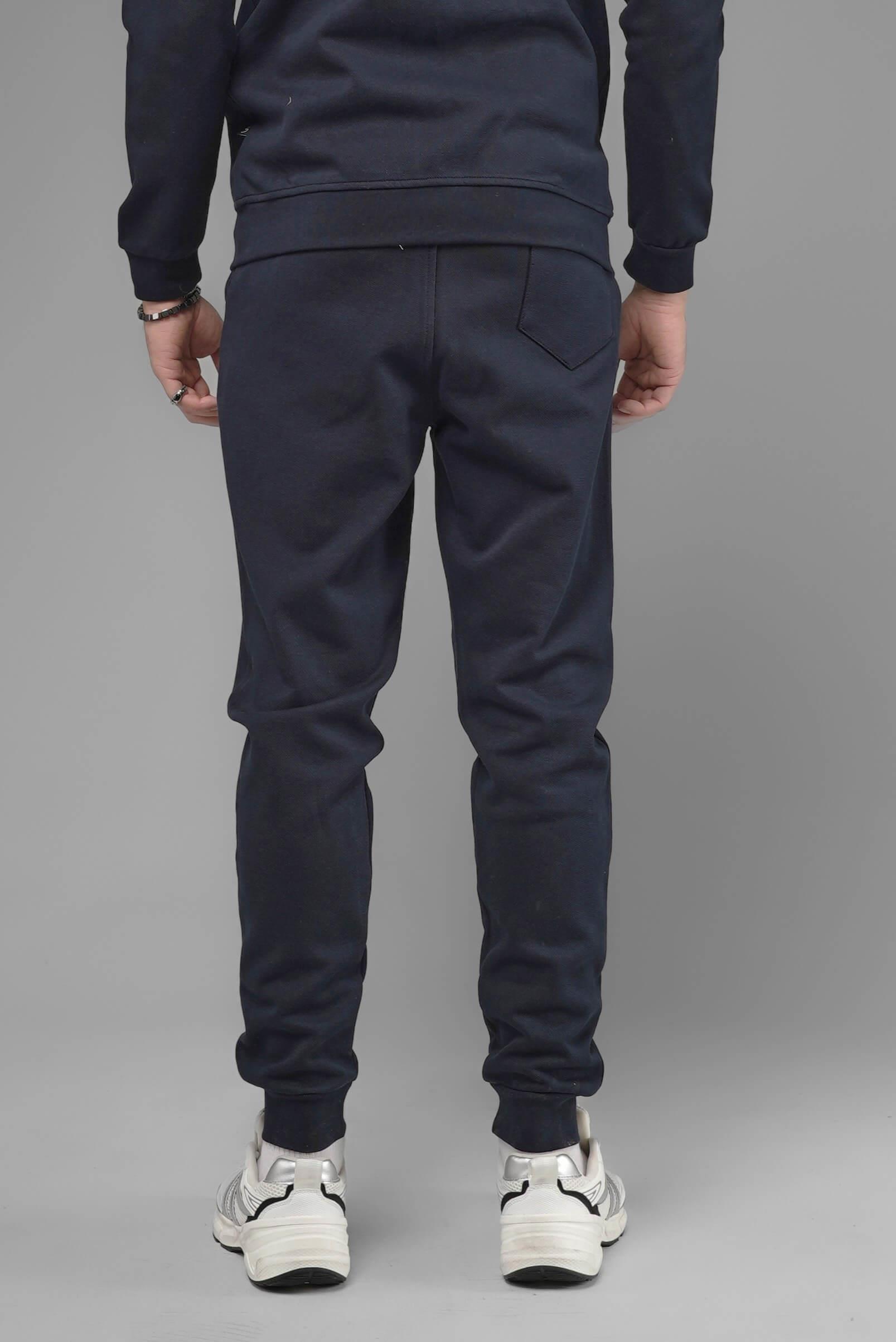 Unisex Regular Fit Cepli İnterlok Pike Eşofman Altı - Lacivert