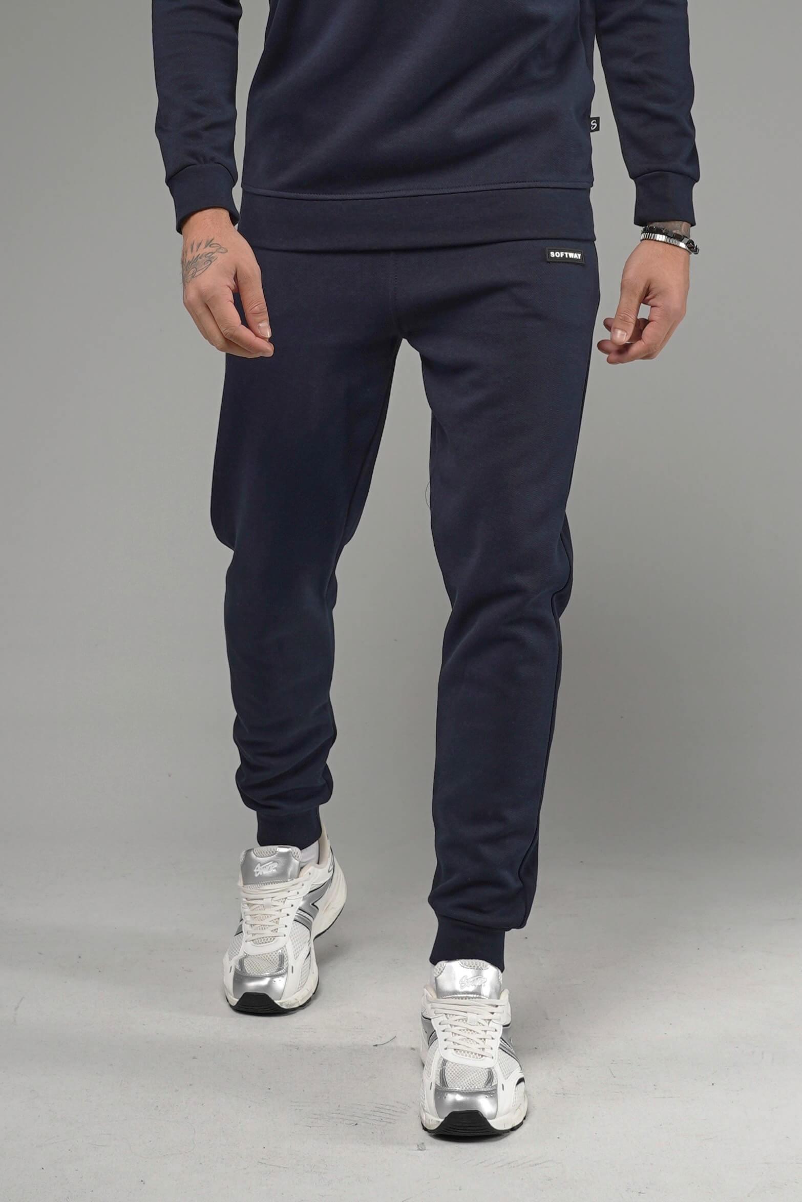 Unisex Regular Fit Cepli İnterlok Pike Eşofman Altı - Lacivert