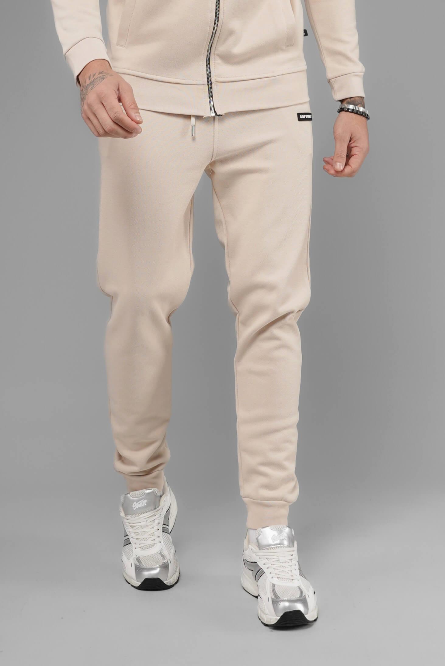 Unisex Regular Fit Cepli İnterlok Pike Eşofman Altı - Bej