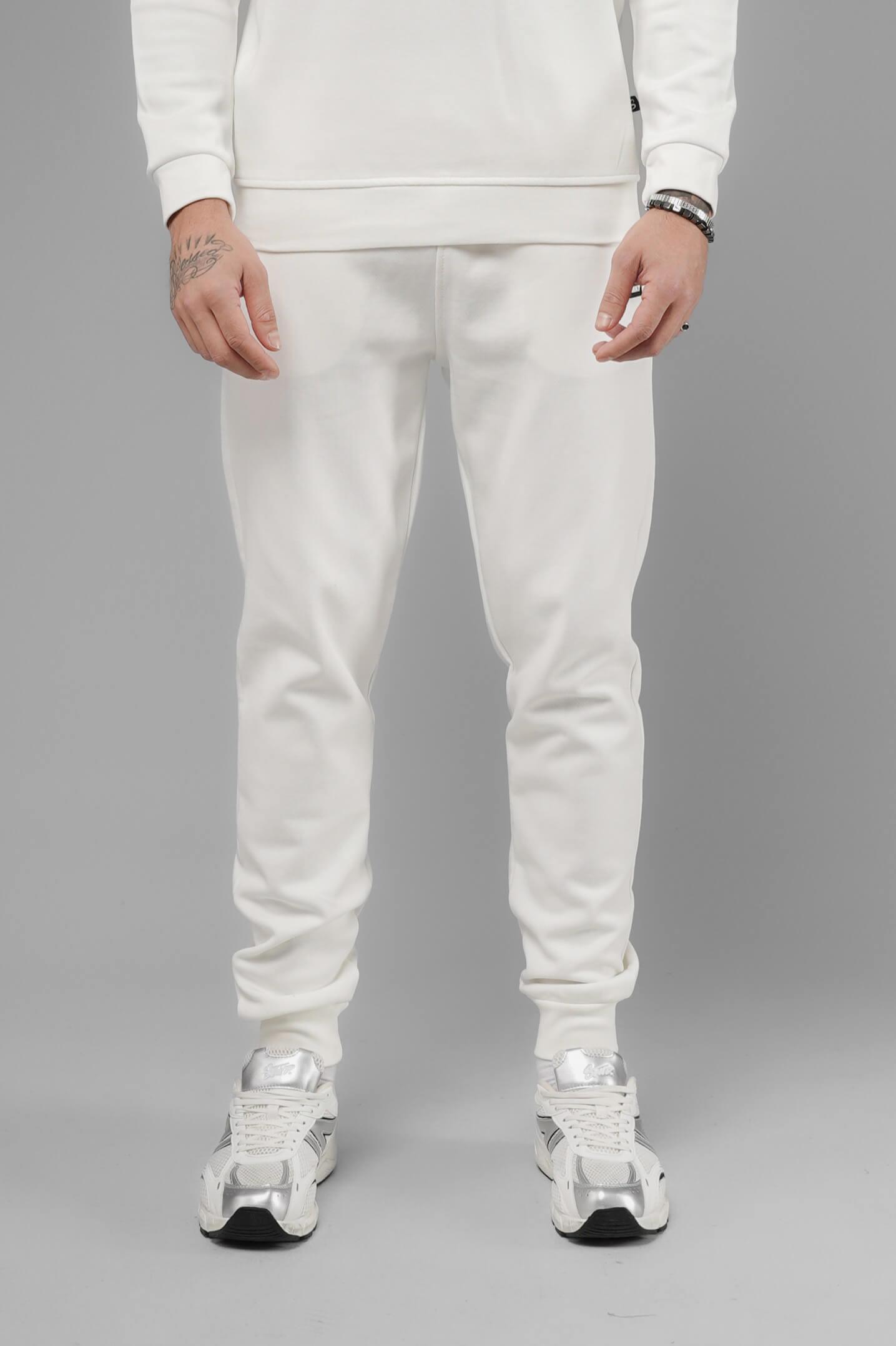 Unisex Regular Fit Cepli İnterlok Pike Eşofman Altı - Beyaz