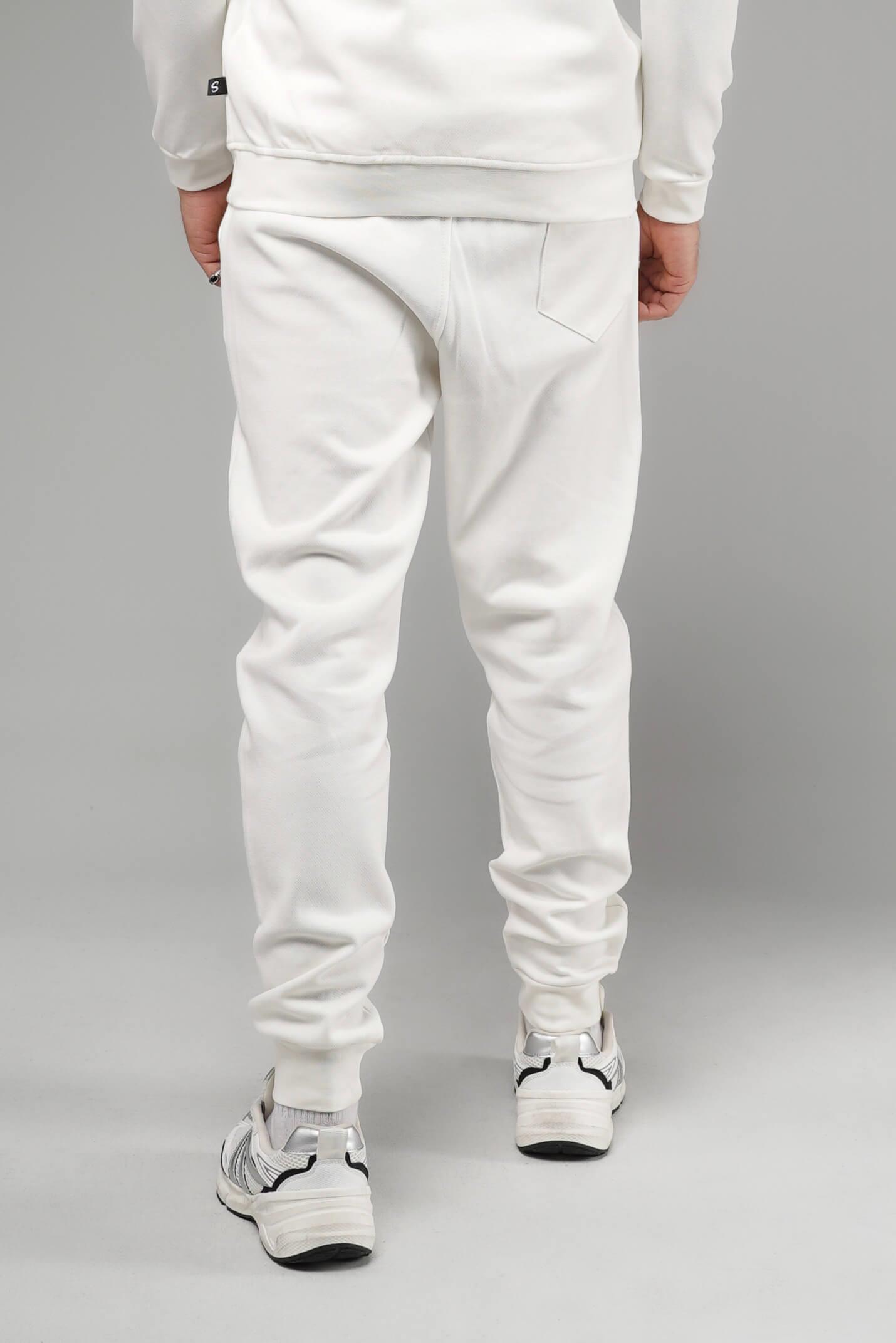 Unisex Regular Fit Cepli İnterlok Pike Eşofman Altı - Beyaz