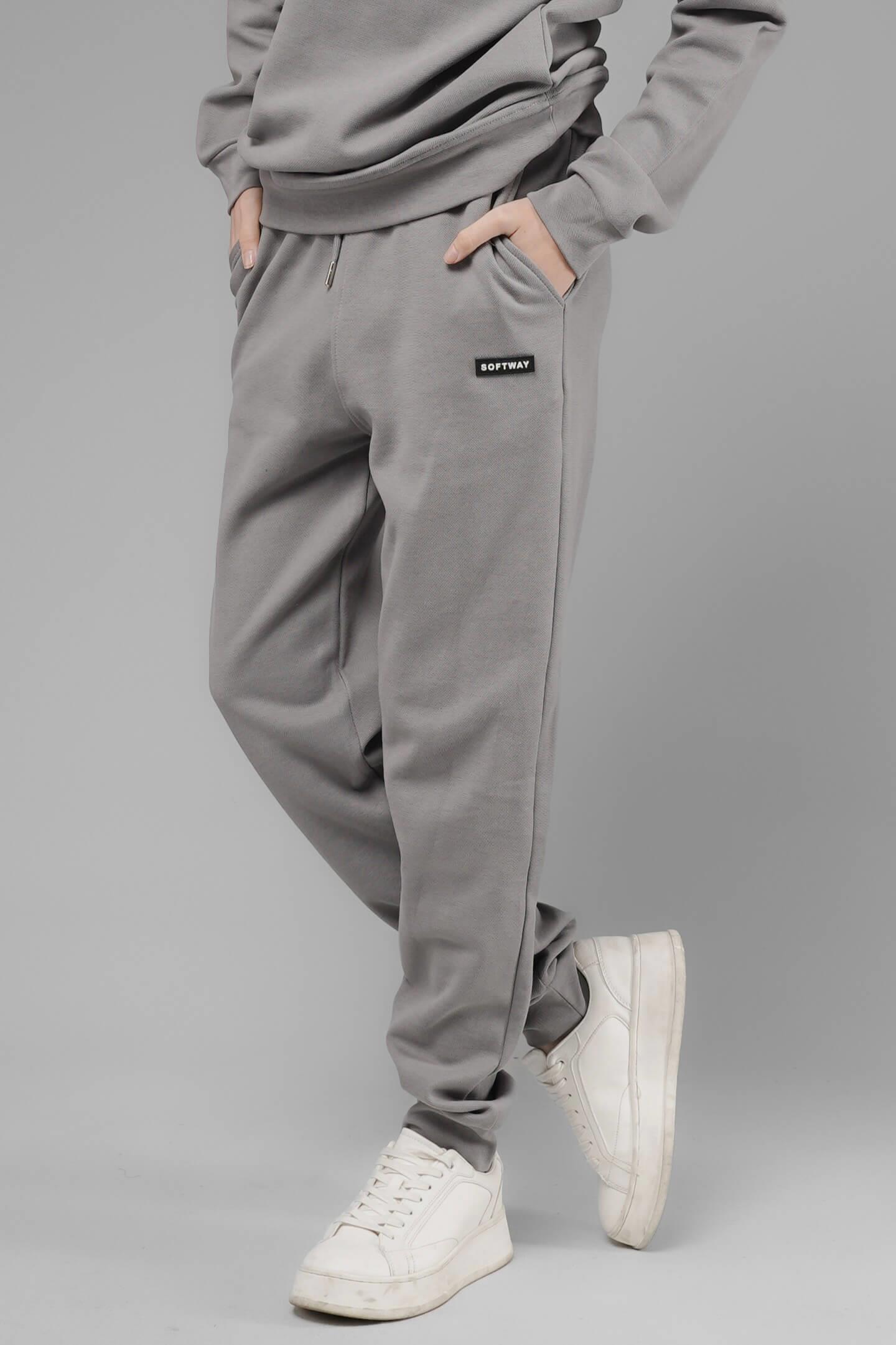 Unisex Regular Fit Cepli İnterlok Pike Eşofman Altı - Gri