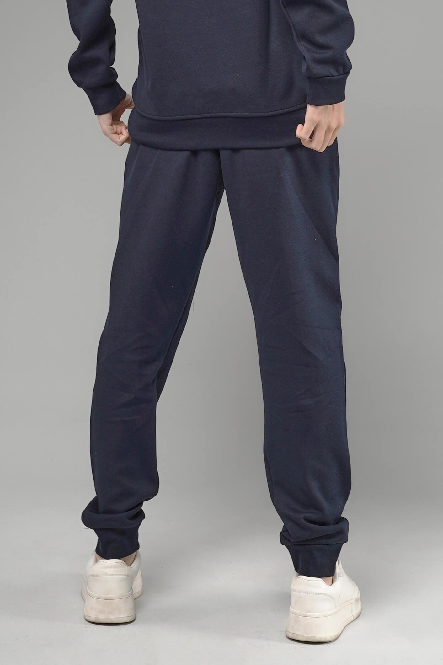 Unisex Regular Fit Cepli İnterlok Pike Eşofman Altı - Lacivert