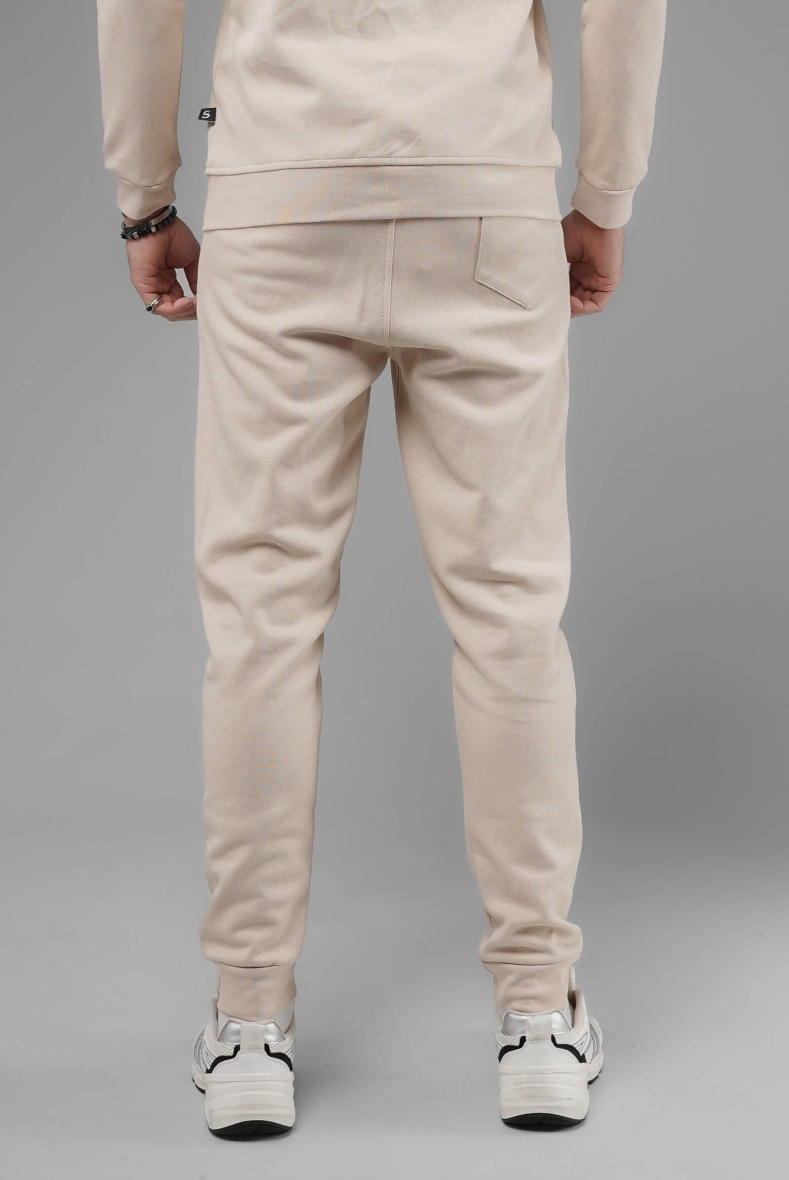 Unisex Regular Fit Cepli İnterlok Pike Eşofman Altı - Bej