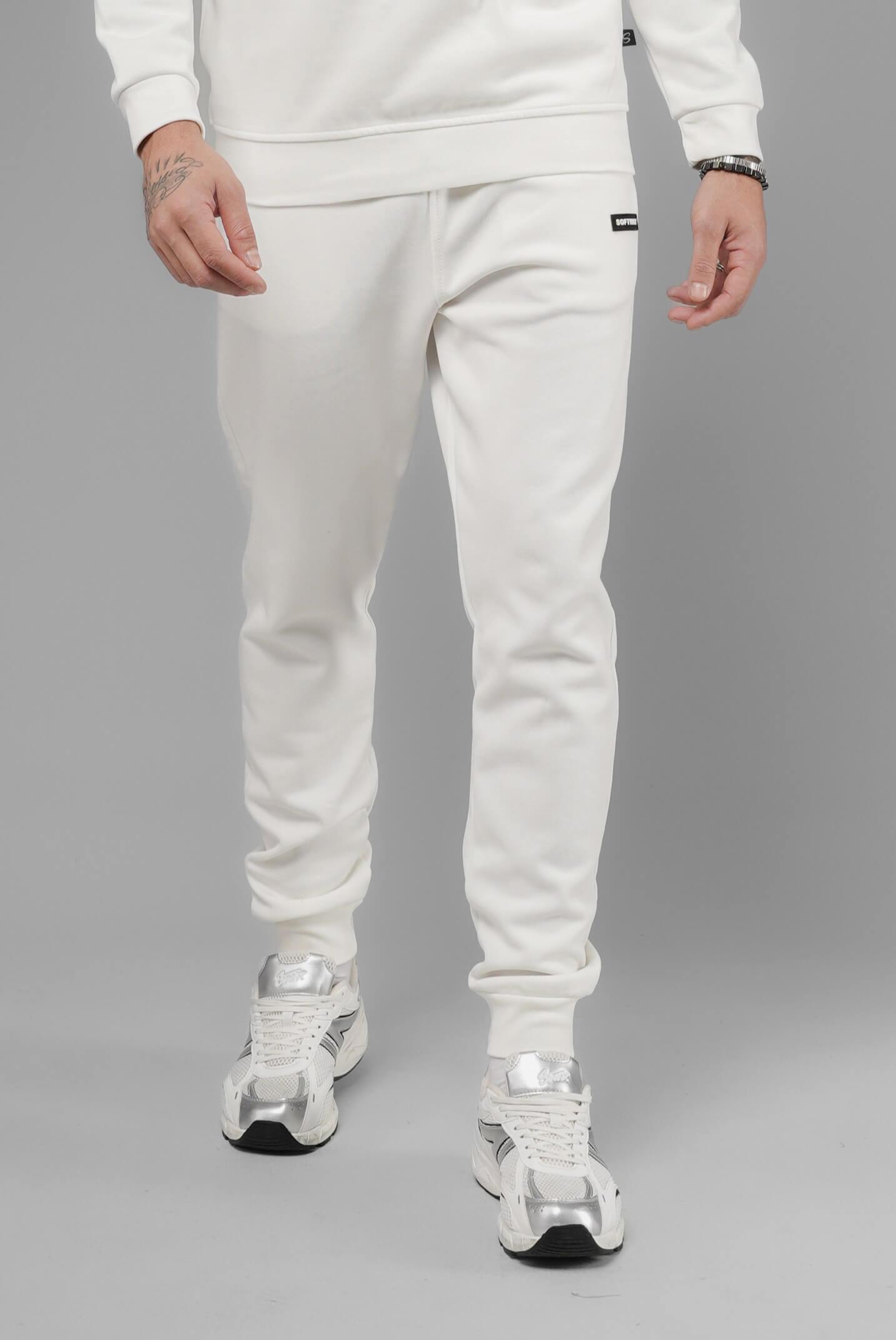 Unisex Regular Fit Cepli İnterlok Pike Eşofman Altı - Beyaz