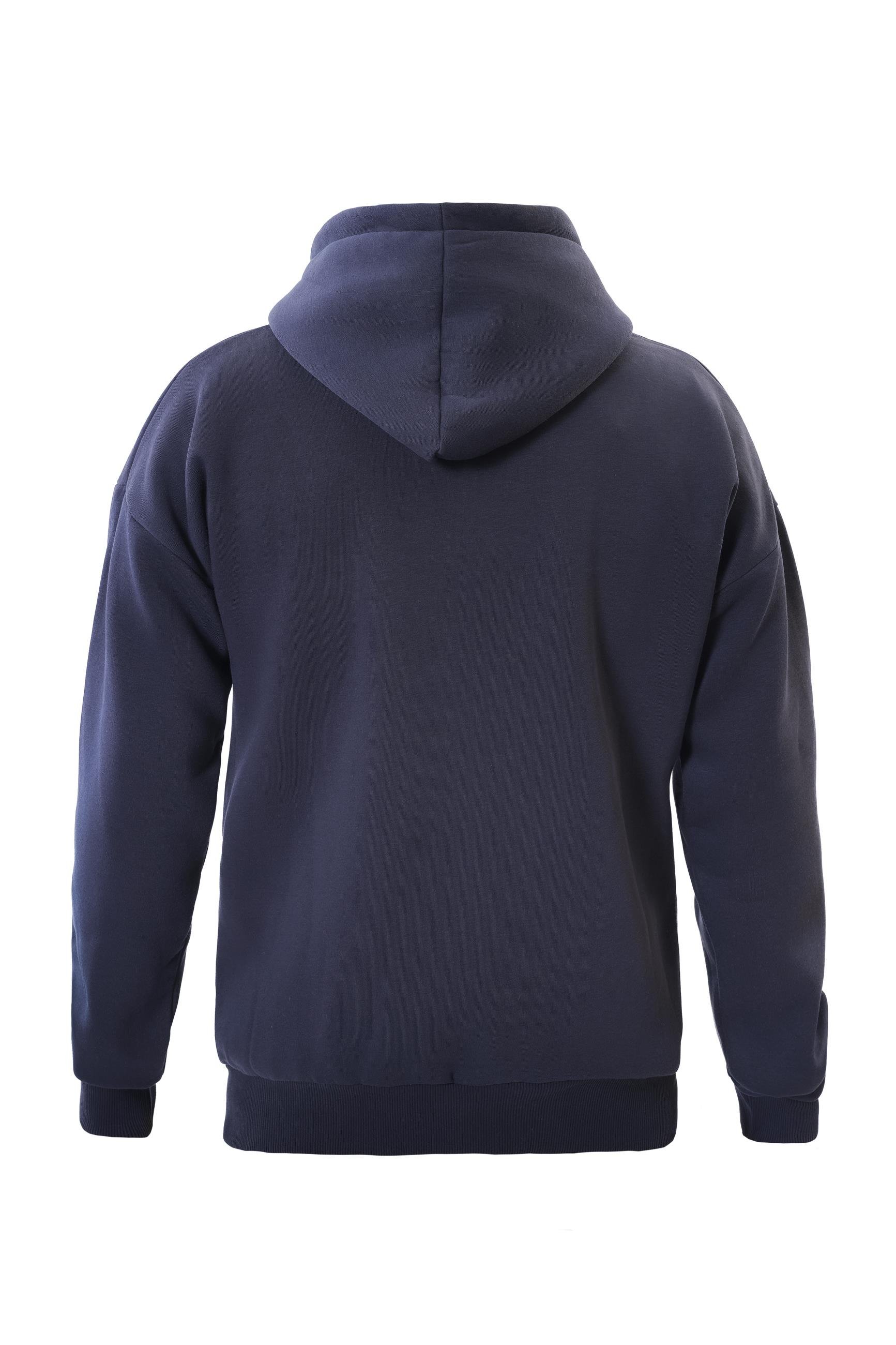 Unisex Ribbon Cherry Baskılı Kapüşonlu İçi Yumuşak Polarlı Oversize Sweatshirt - LACİVERT