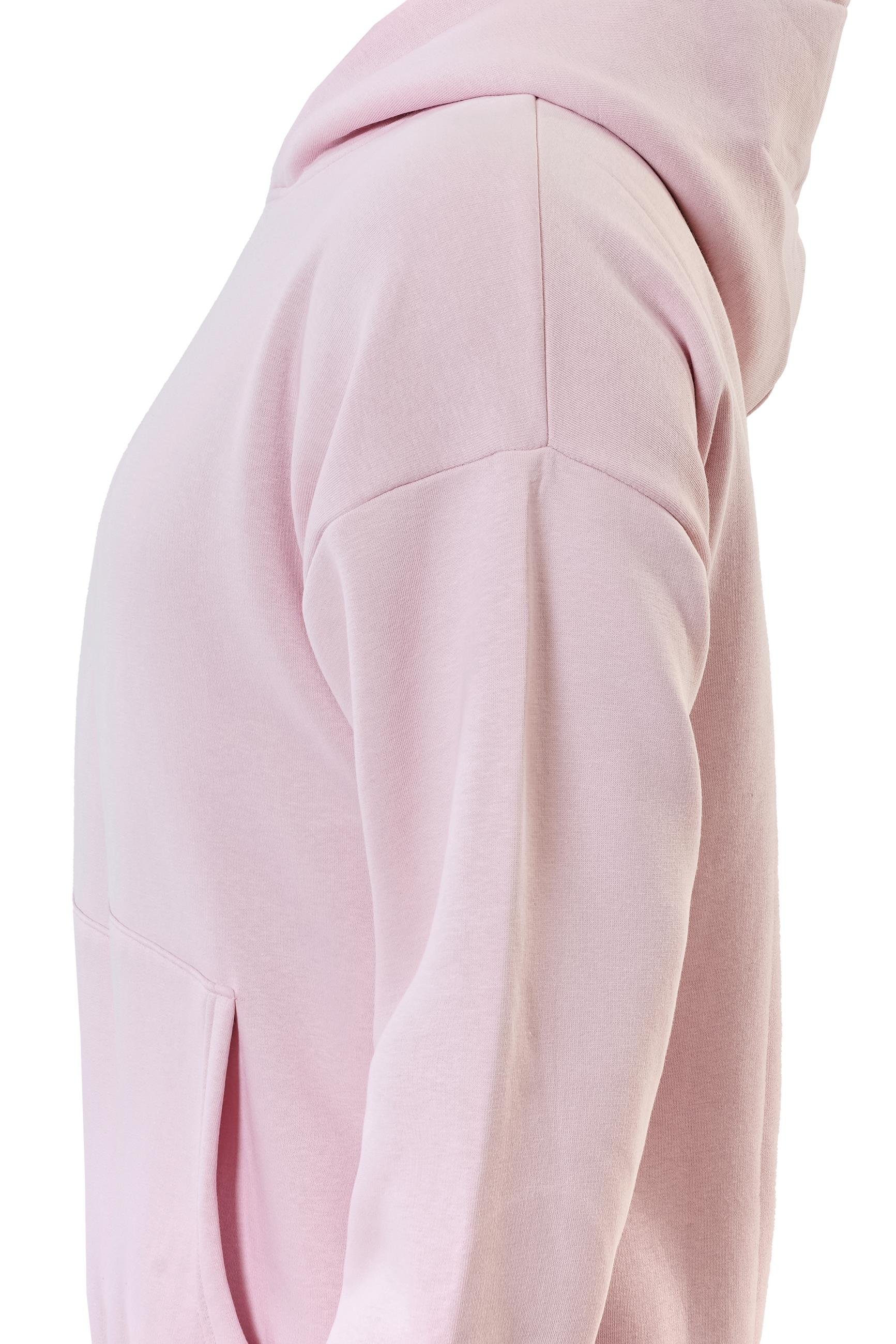 Unisex Ribbon Cherry Baskılı Kapüşonlu İçi Yumuşak Polarlı Oversize Sweatshirt - PEMBE