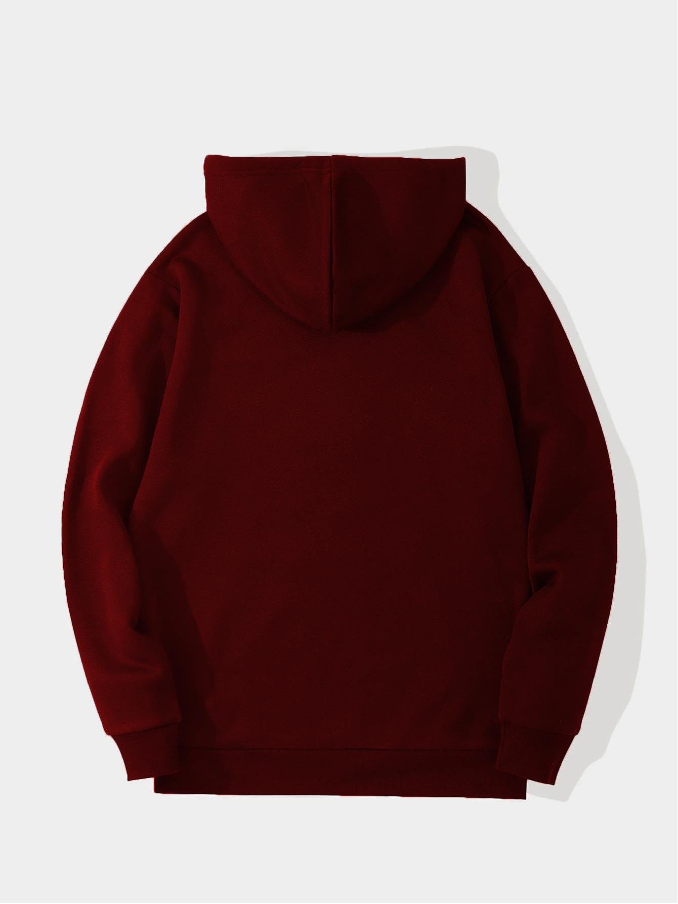 Unisex Ribbon Cherry Baskılı Kapüşonlu İçi Yumuşak Polarlı Oversize Sweatshirt - BORDO