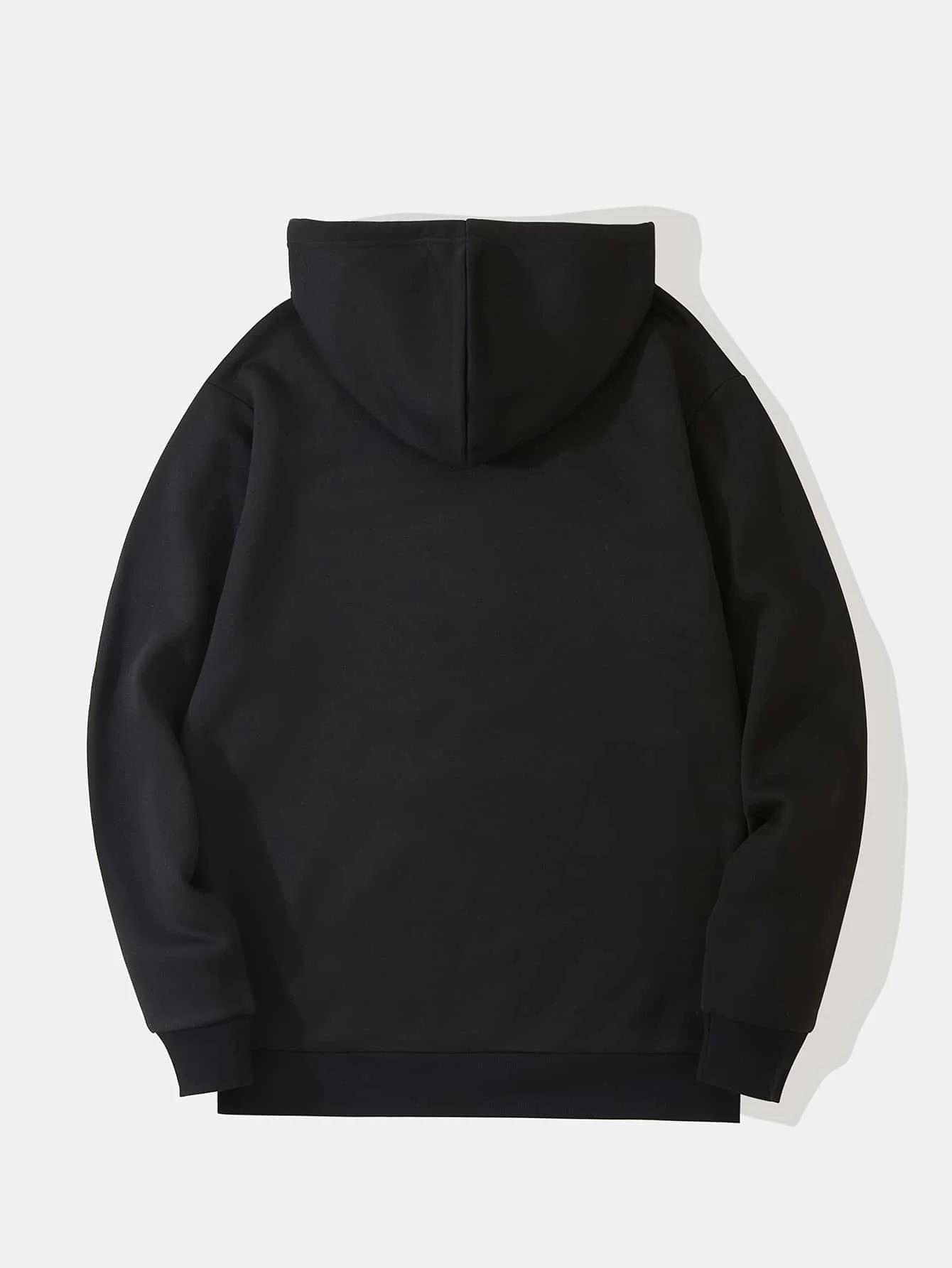 Unisex Theree Love Baskılı Kapüşonlu İçi Yumuşak Polarlı Oversize Sweatshirt - SİYAH
