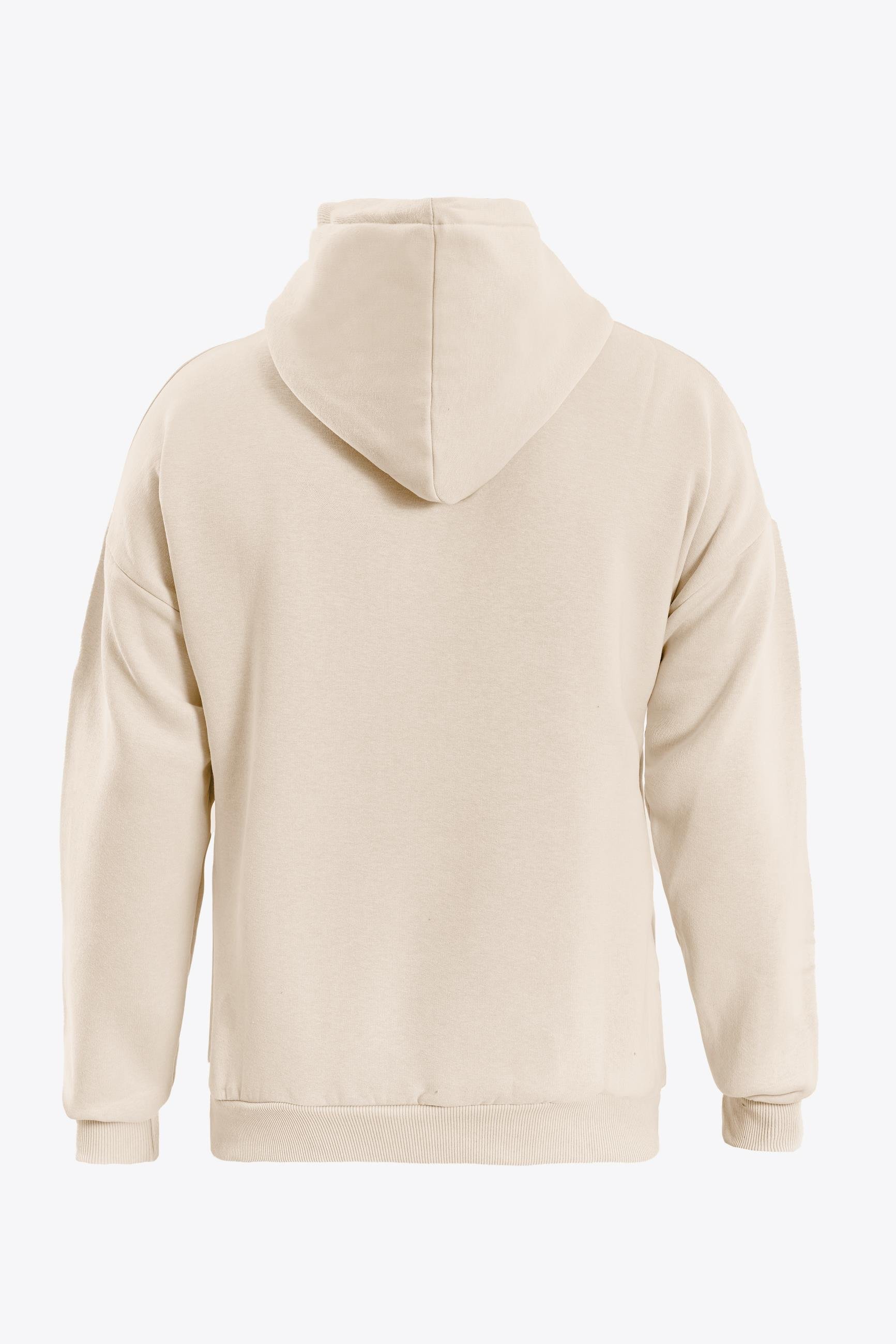 Unisex You Are Baskılı Kapüşonlu İçi Yumuşak Polarlı Oversize Sweatshirt - BEJ