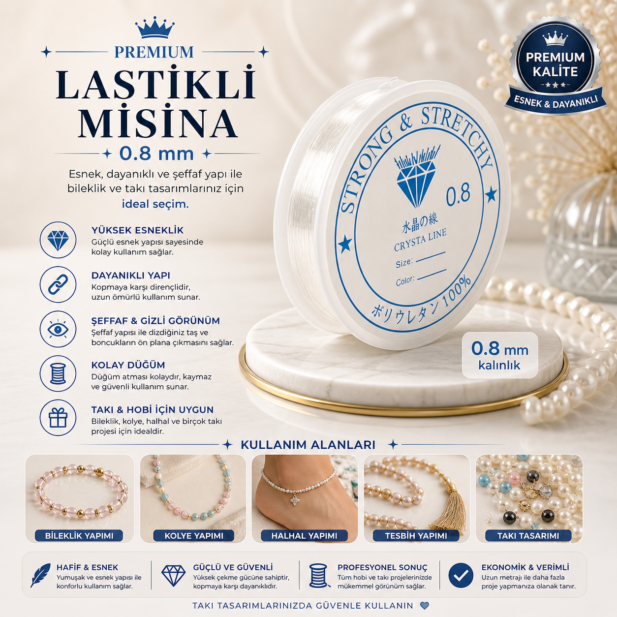 Lastikli Misina 0.8 mm