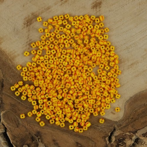  Kum Boncuk 2 mm Sarı Üzerine Kırmızı Çizgili 100 Gram Jablonex Marka Kaliteli Kum Boncuk