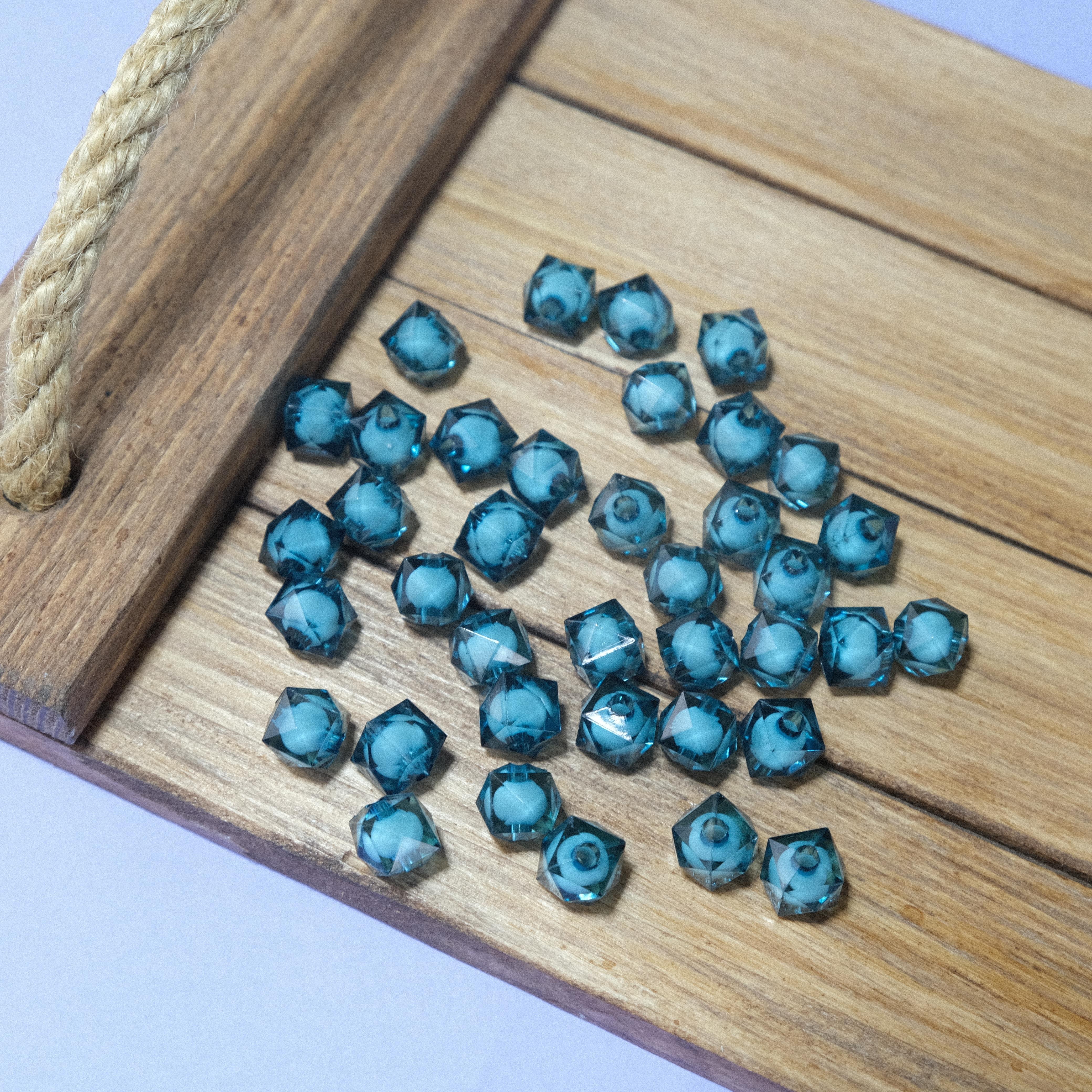 10 MM Petrol Mavi İçi Boncuklu Akrilik Küp Model Kübik Boncuk Takı Çanta Yapım Boncuğu (500gr , ~1100 Adet)