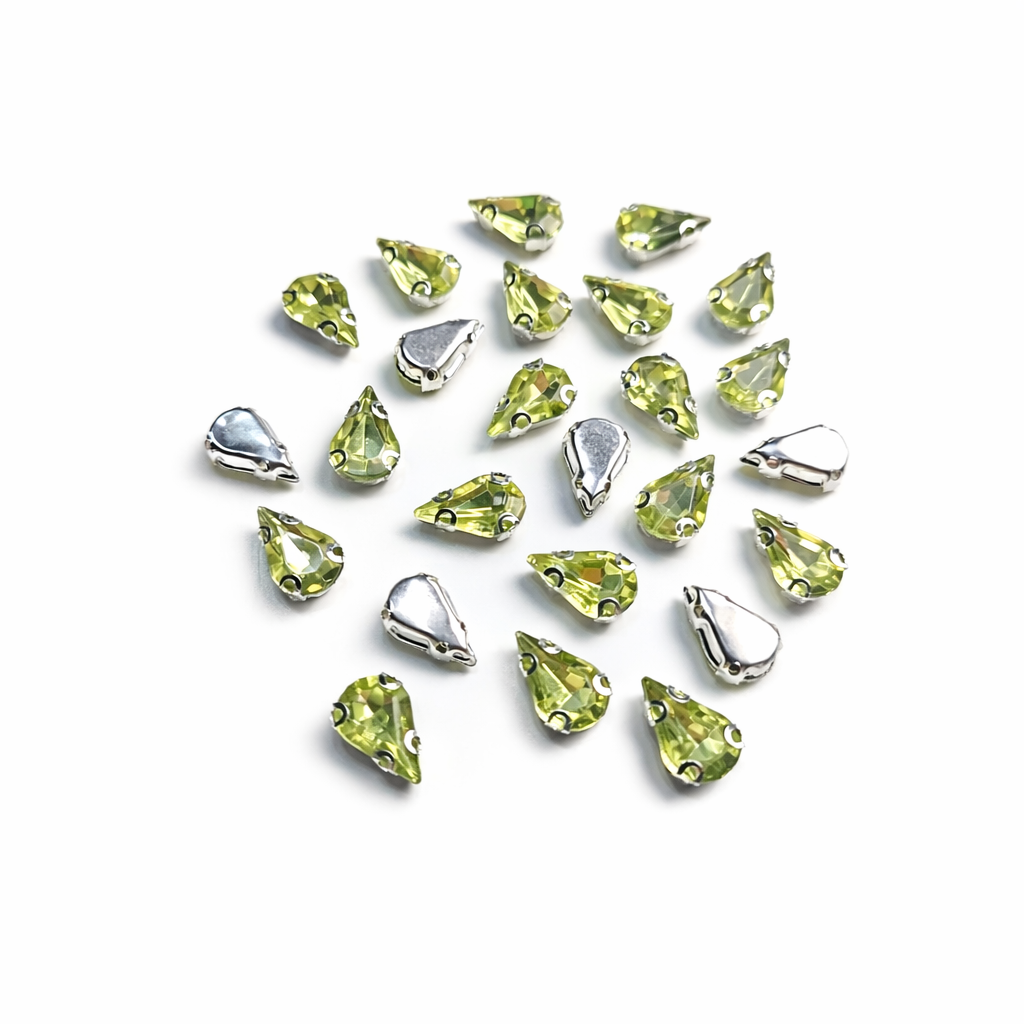 Açık Sarı Renk Armut Kasalı Dikme Taş 10 × 14 mm – 100 Adet