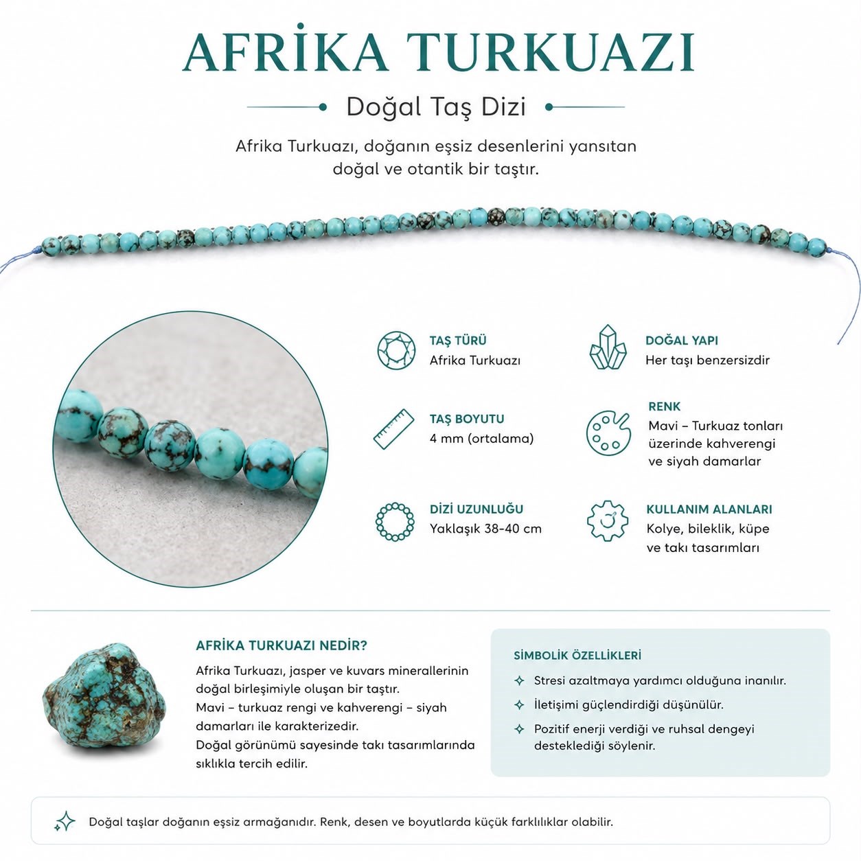 Afrika Turkuazı Doğaltaş Dizi (4 mm) 122-124 ADET