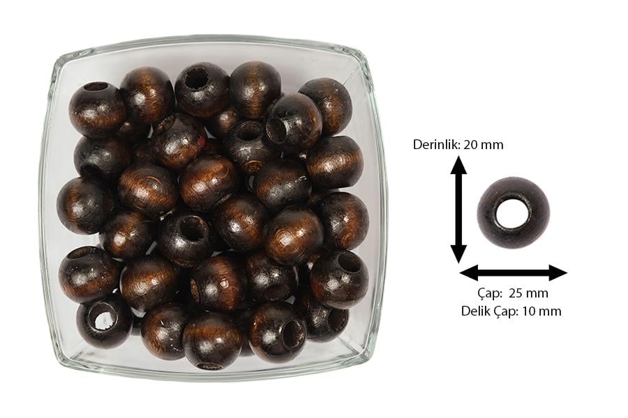 Ahşap Boncuk Koyu Kahve 25 mm 100 gr