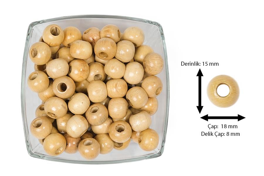 Ahşap Boncuk Krem 18 mm 100 gr
