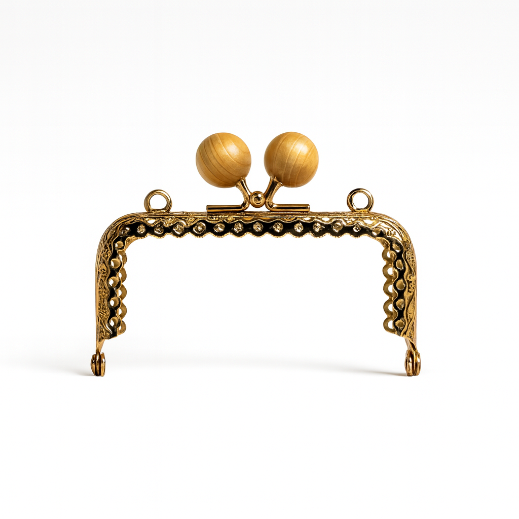 Ahşap Boncuk Topuzlu Sarı Metal Çanta ve Cüzdan Klipsi 9 cm